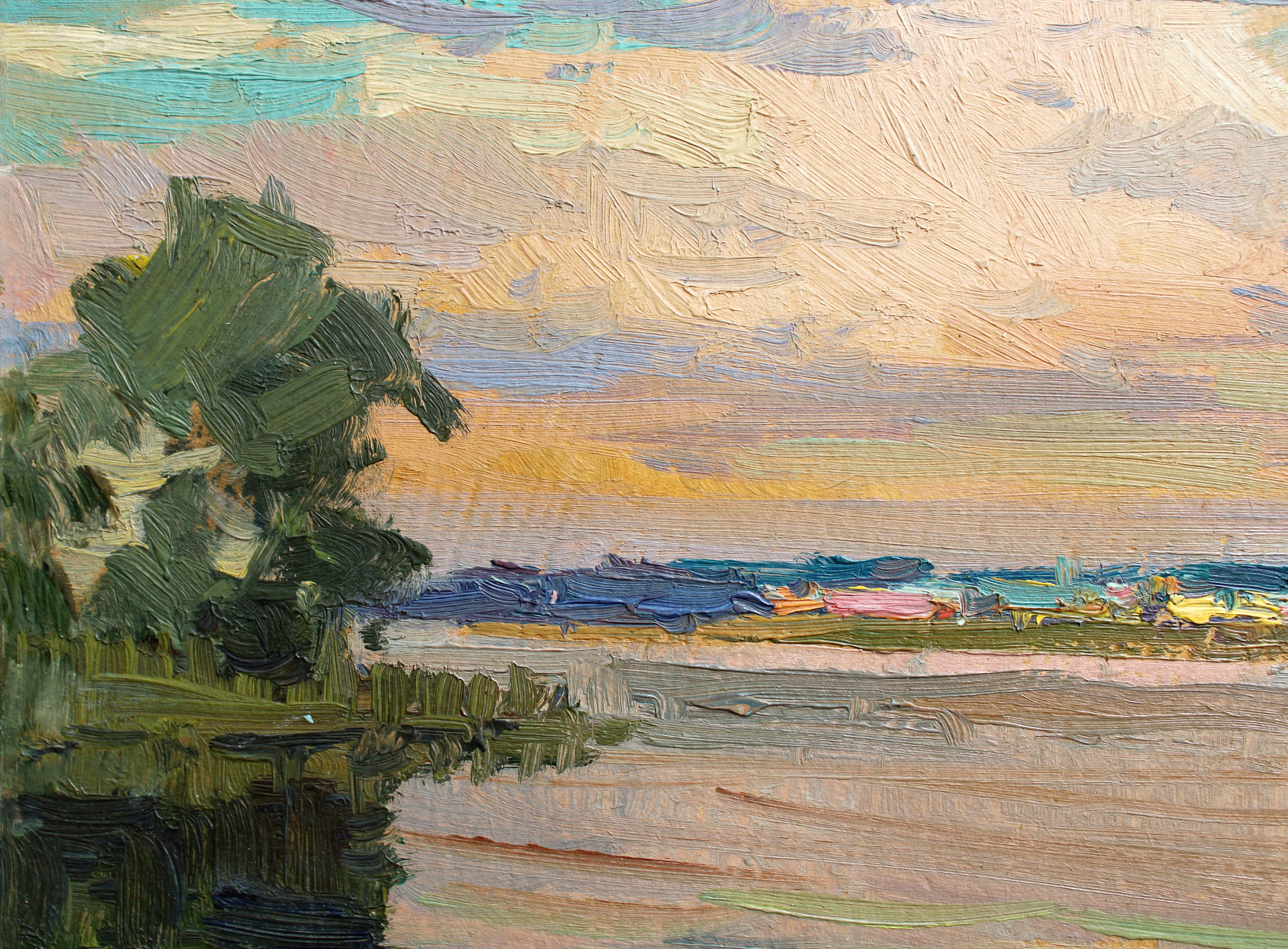 Sera d'estate al fiume
1960. Olio su cartone, 19x27 cm

Alfejs Bromults (1913.3.IV - 1991.11.I)

La sua prima formazione professionale è avvenuta alla National University presso gli studi di R. Suta, J. Bine e G. Skilters. Sempre nel 1938 ha