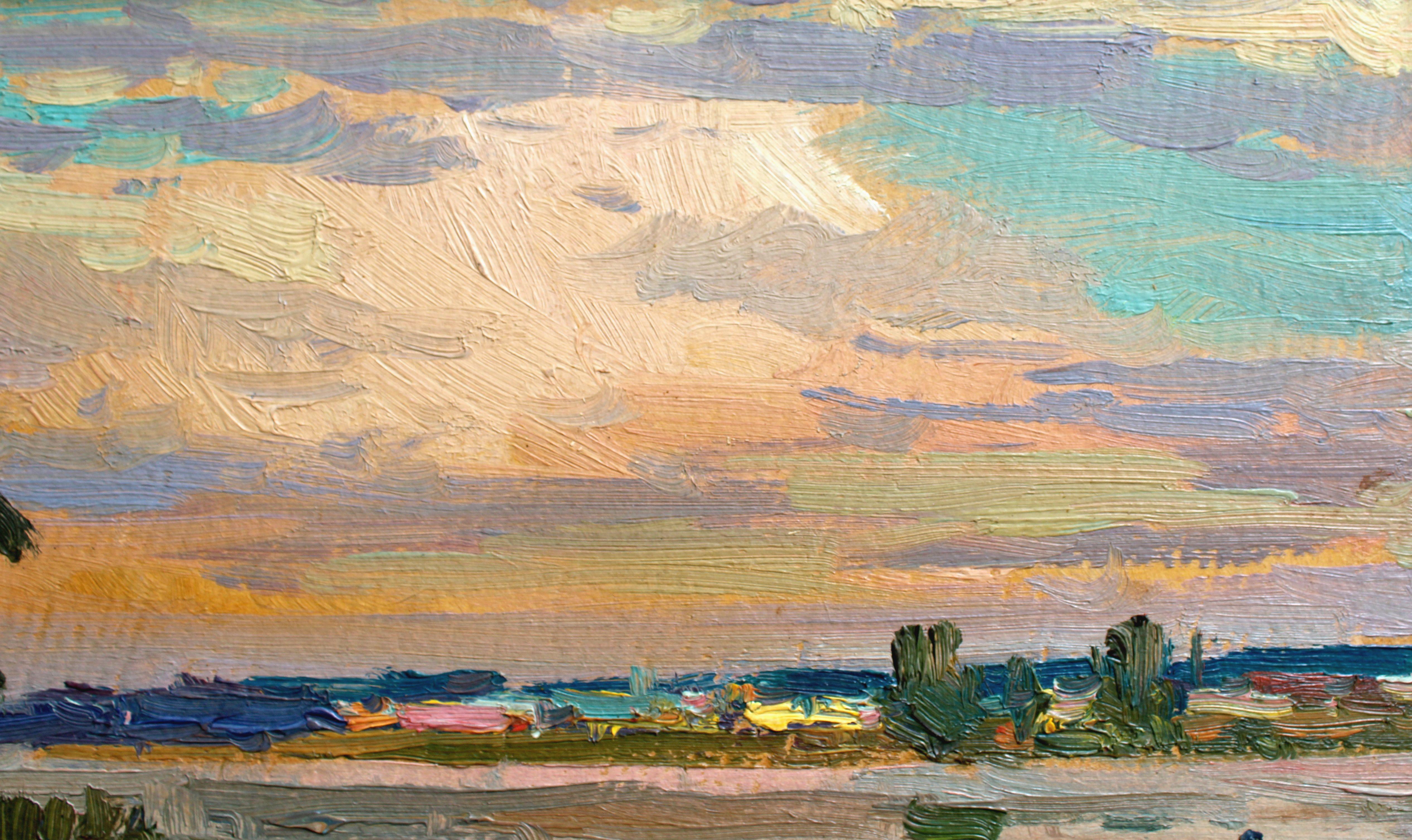 Sera d'estate al fiume  1960. Olio su cartone, 19x27 cm 1