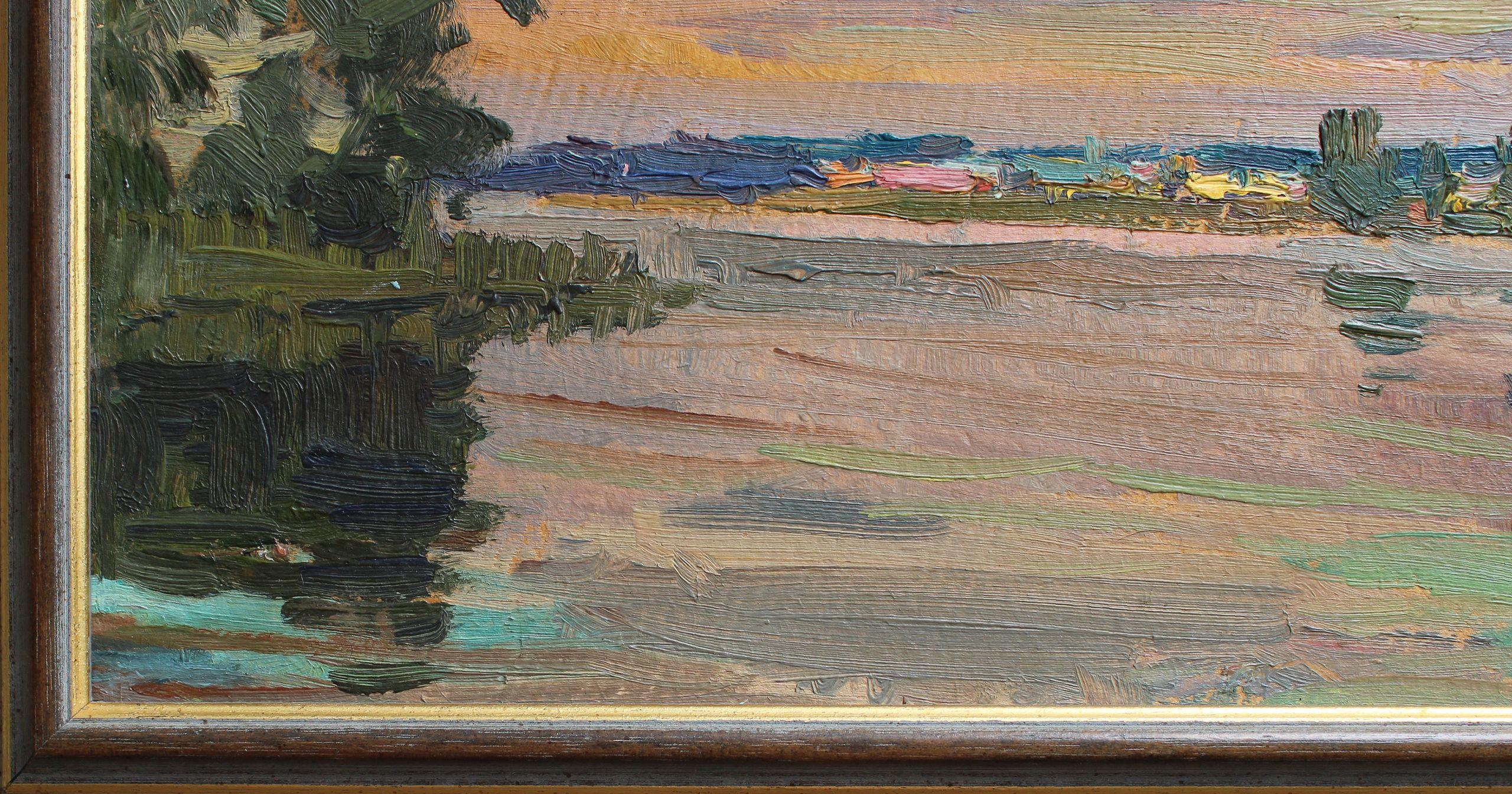 Sera d'estate al fiume  1960. Olio su cartone, 19x27 cm 2