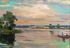 Summer evening at the river 1960. Oil on cardboard, 19x27 cm