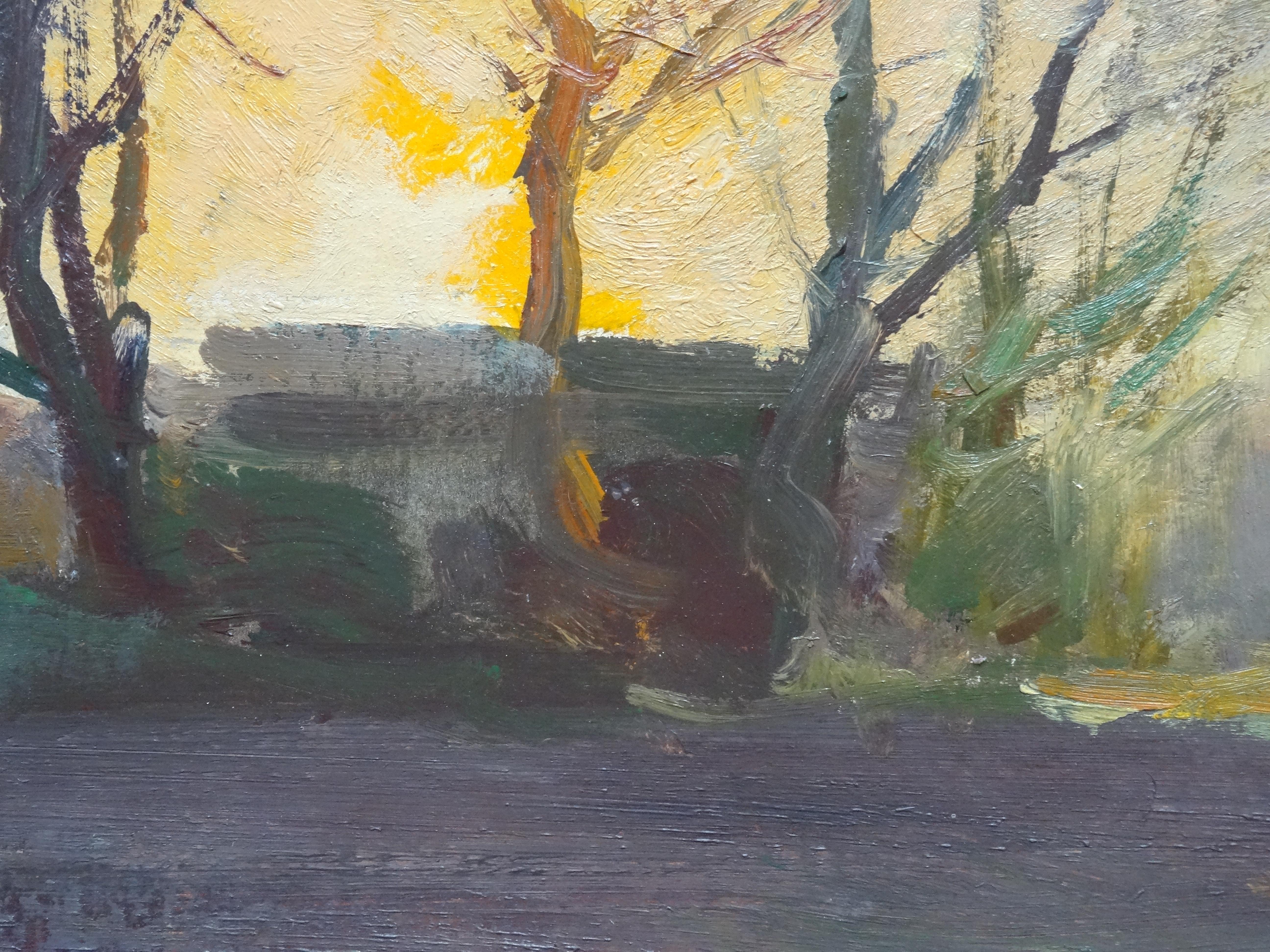 Sun rise. 1974, cardboard, oil, 40x49 cm For Sale 1