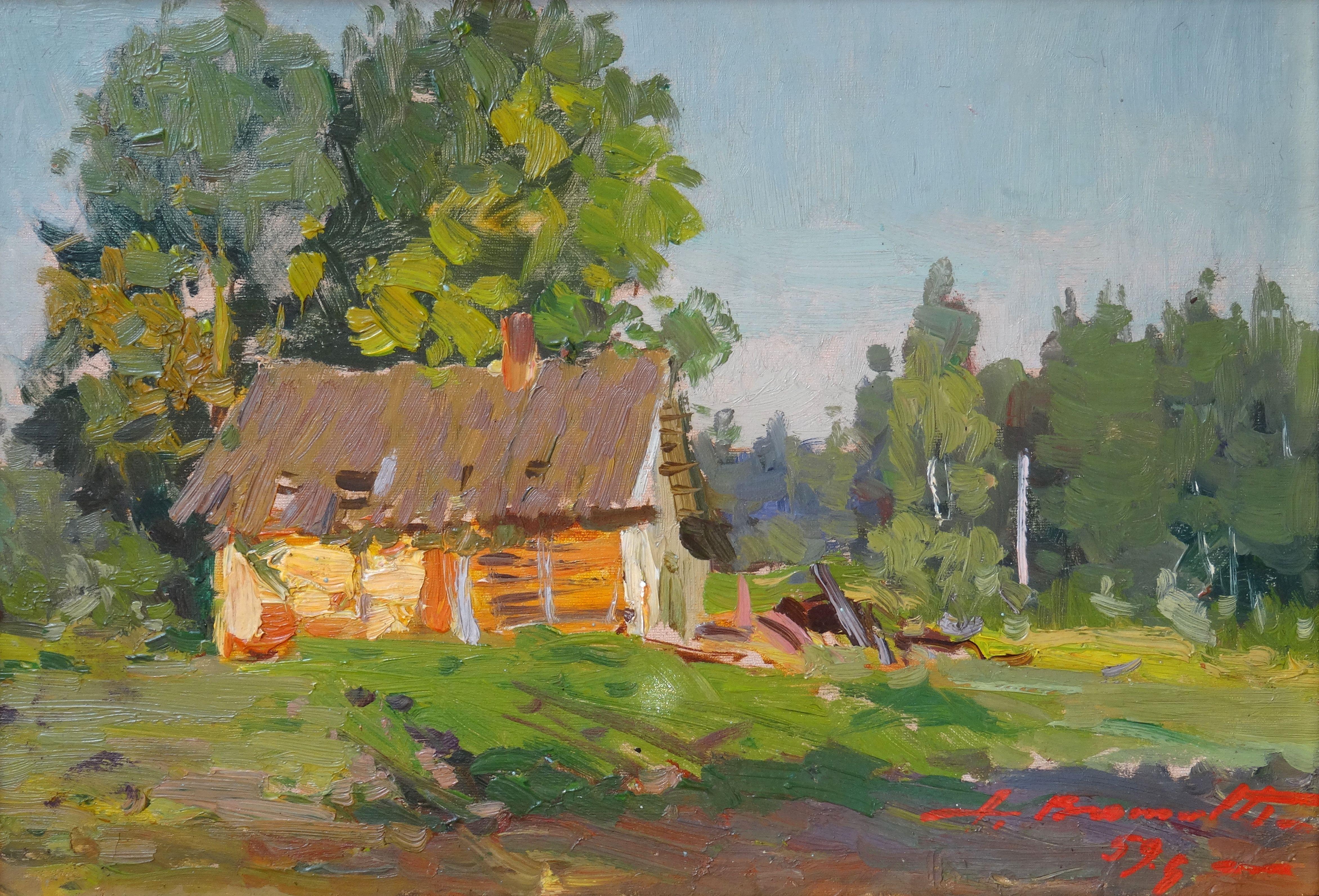 Sunny day at the village. 1959. Oil on cardboard, 18x26 cm