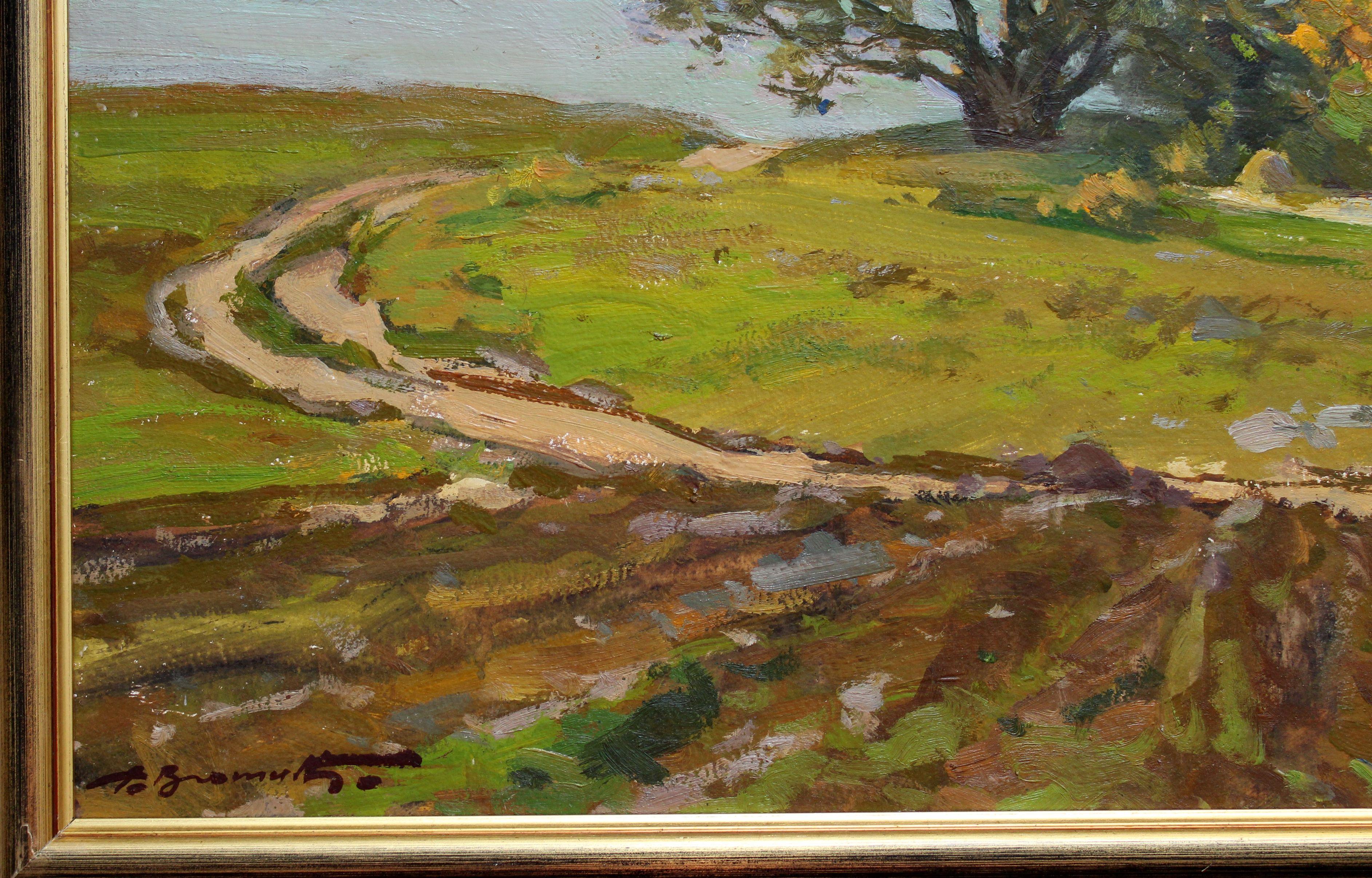 La strada di casa. 1980. olio su cartone, 40x50 cm - Painting Impressionismo di Alfejs Bromults