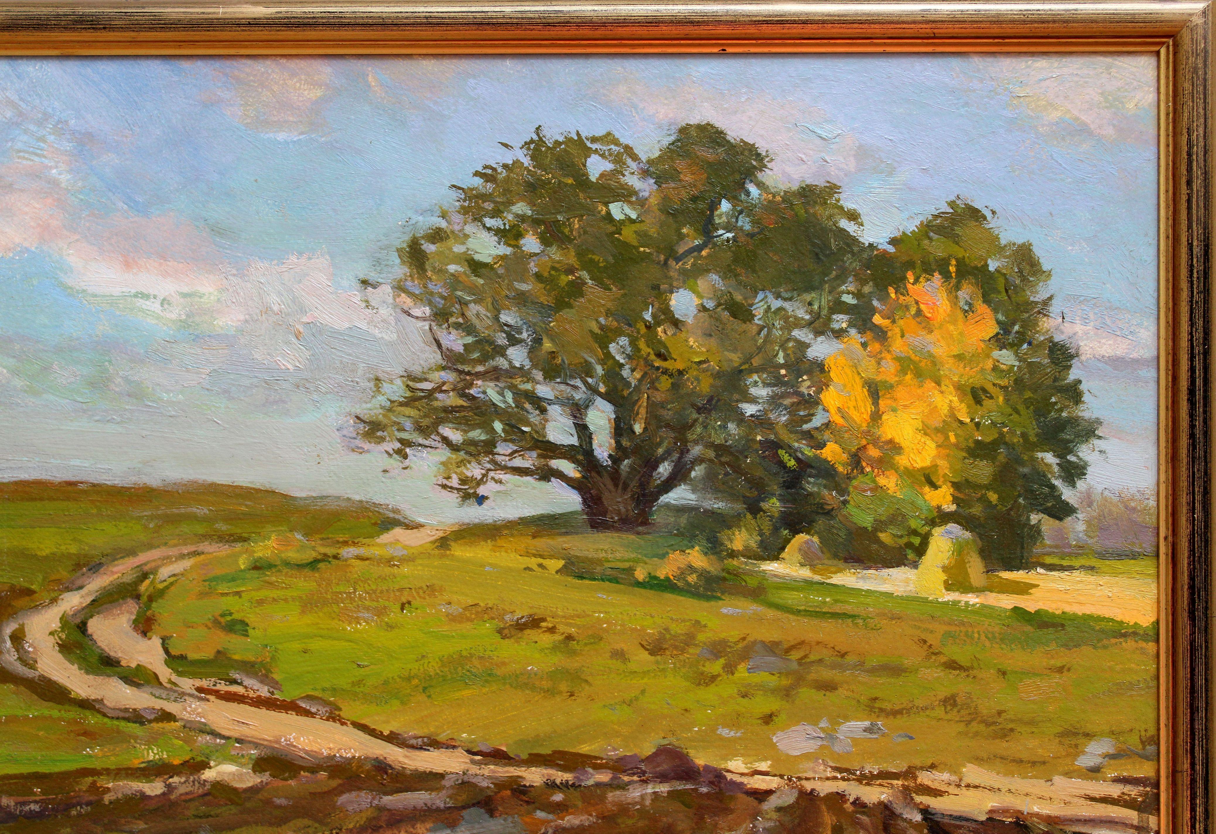 La strada di casa. 1980. olio su cartone, 40x50 cm - Landscape Painting Marrone di Alfejs Bromults
