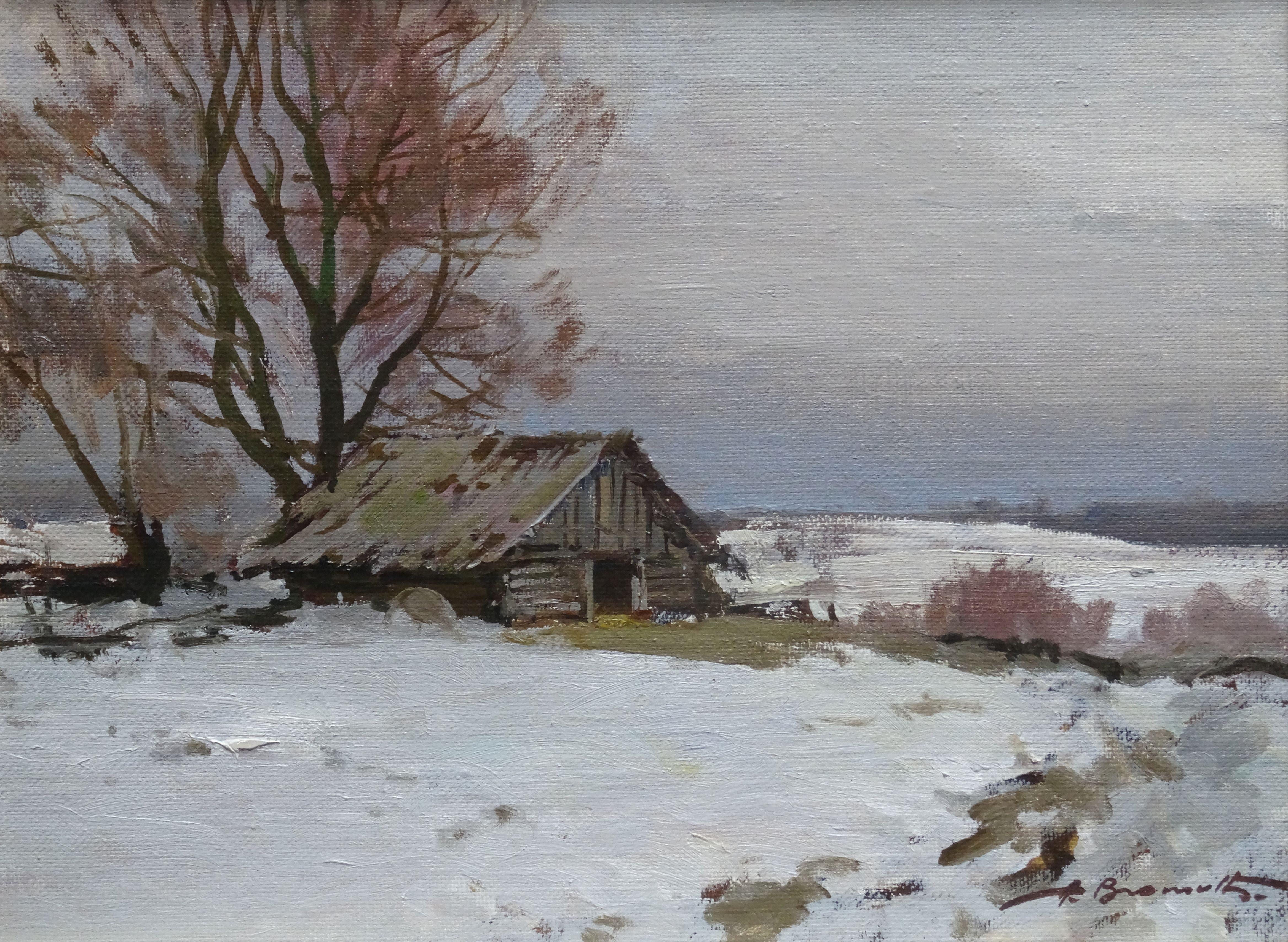 L'hiver au village. huile sur toile et carton, 34x45 cm
Paysage d'hiver avec une vieille grange

Alfejs Bromults (1913.3.IV - 1991.11.I)

Sa première formation professionnelle a eu lieu à l'Université nationale où il a étudié auprès de R.Suta, J.