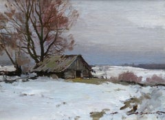 Winter in the village. Oil on canvas and cardboard, 34x45 cm