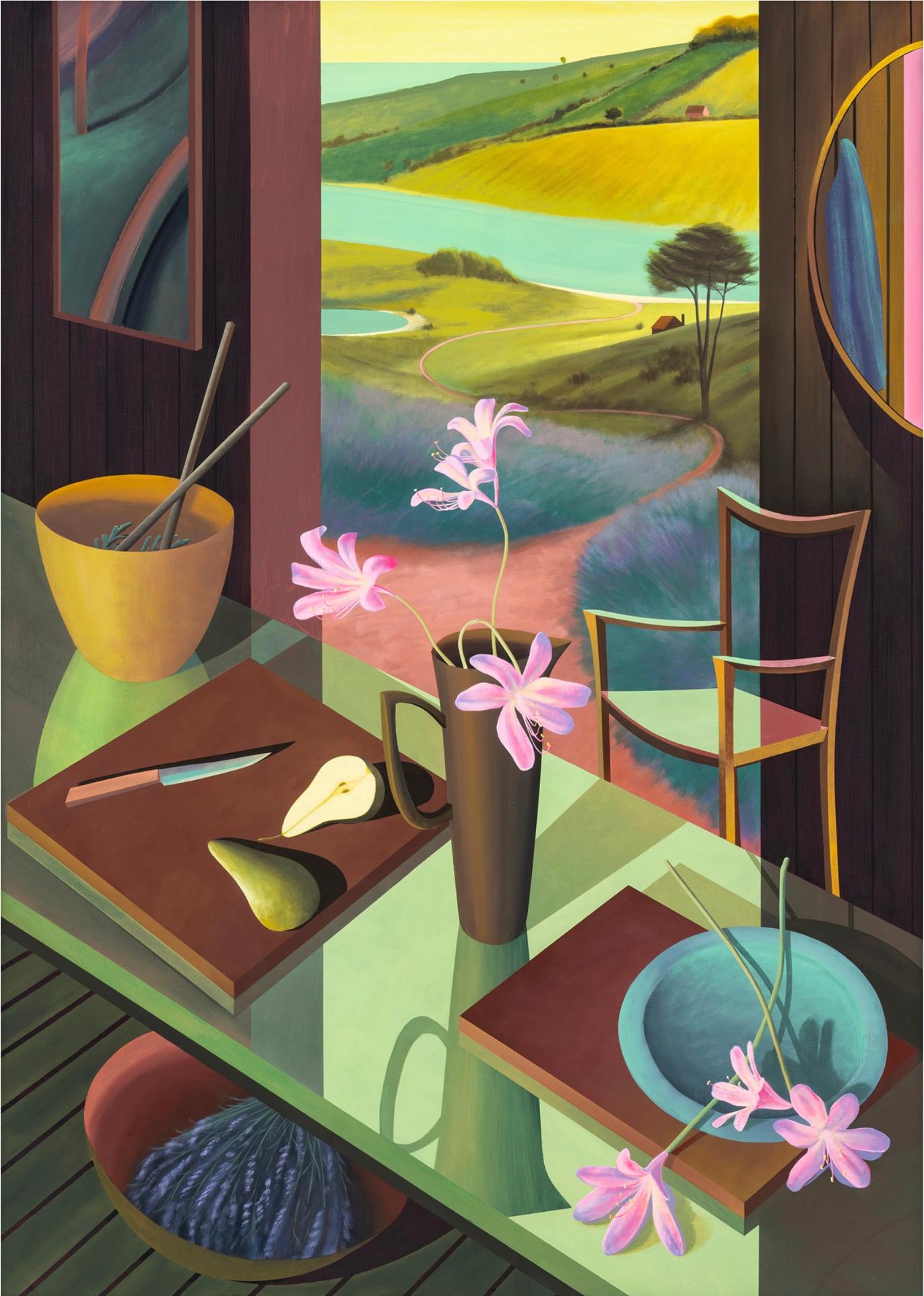 Alfie Caine Landscape Painting - Pear and Lillies