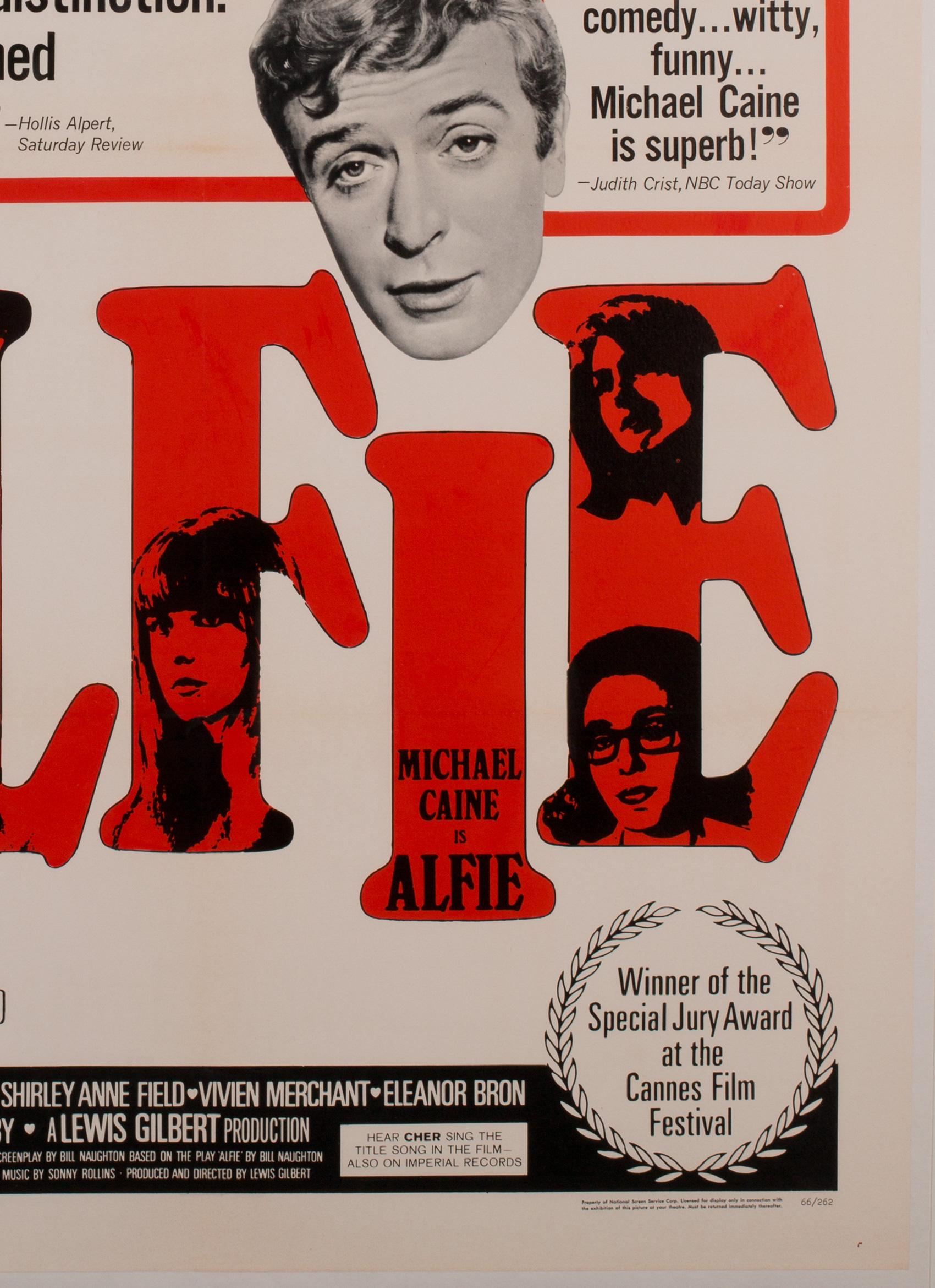 Alfie US 1 feuille, affiche de film de 1966, dos en lin Excellent état - En vente à Bath, Somerset