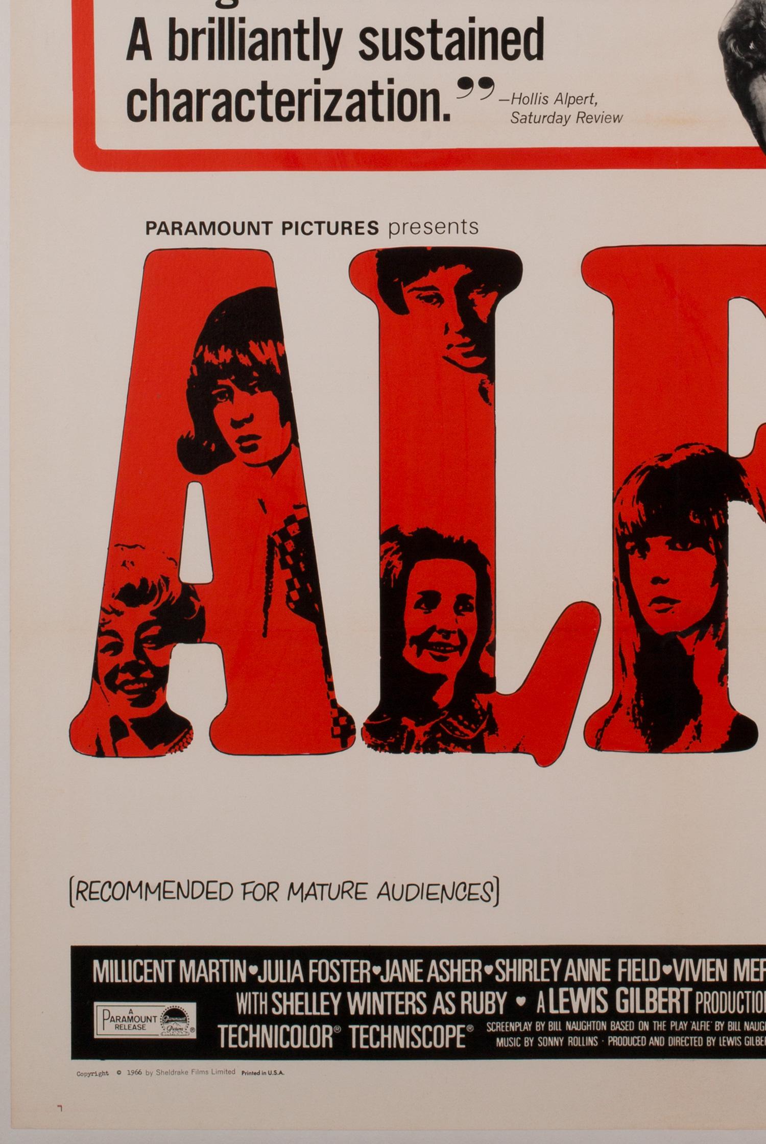 20ième siècle Alfie US 1 feuille, affiche de film de 1966, dos en lin en vente