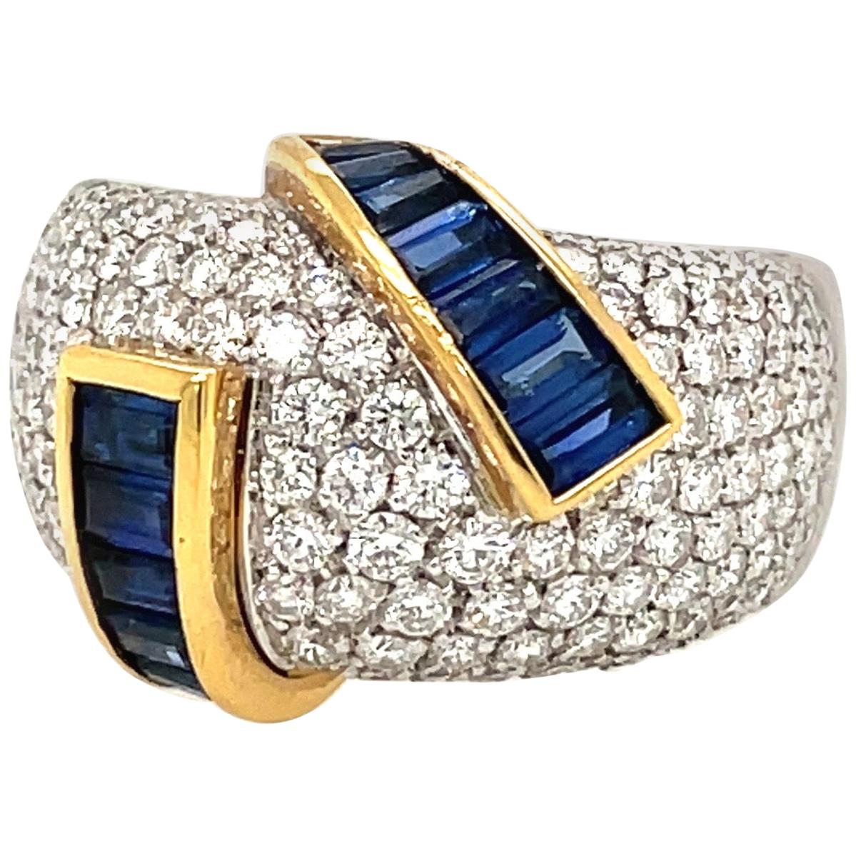 Alfiere & St. John 18KT Gold, Diamond 1.99 Carat and Blue Sapphire 2.15Ct. Ring For Sale