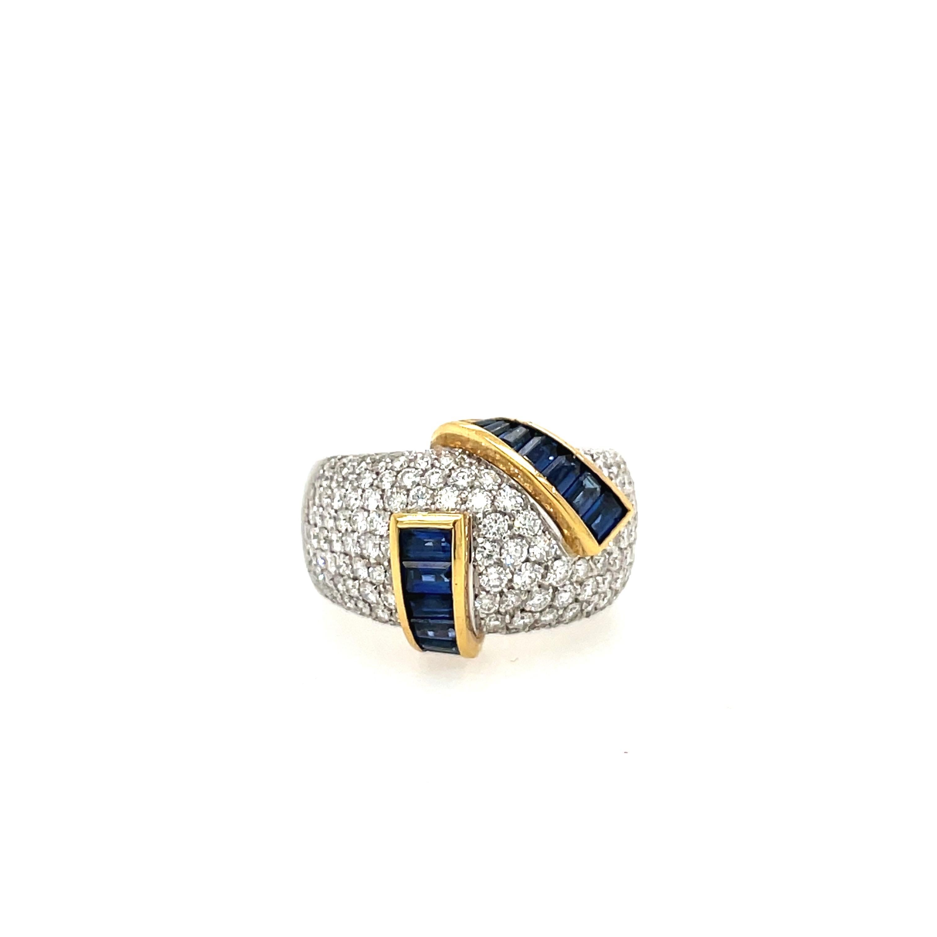 Round Cut Alfiere & St. John 18KT Gold, Diamond 1.99 Carat and Blue Sapphire 2.15Ct. Ring For Sale