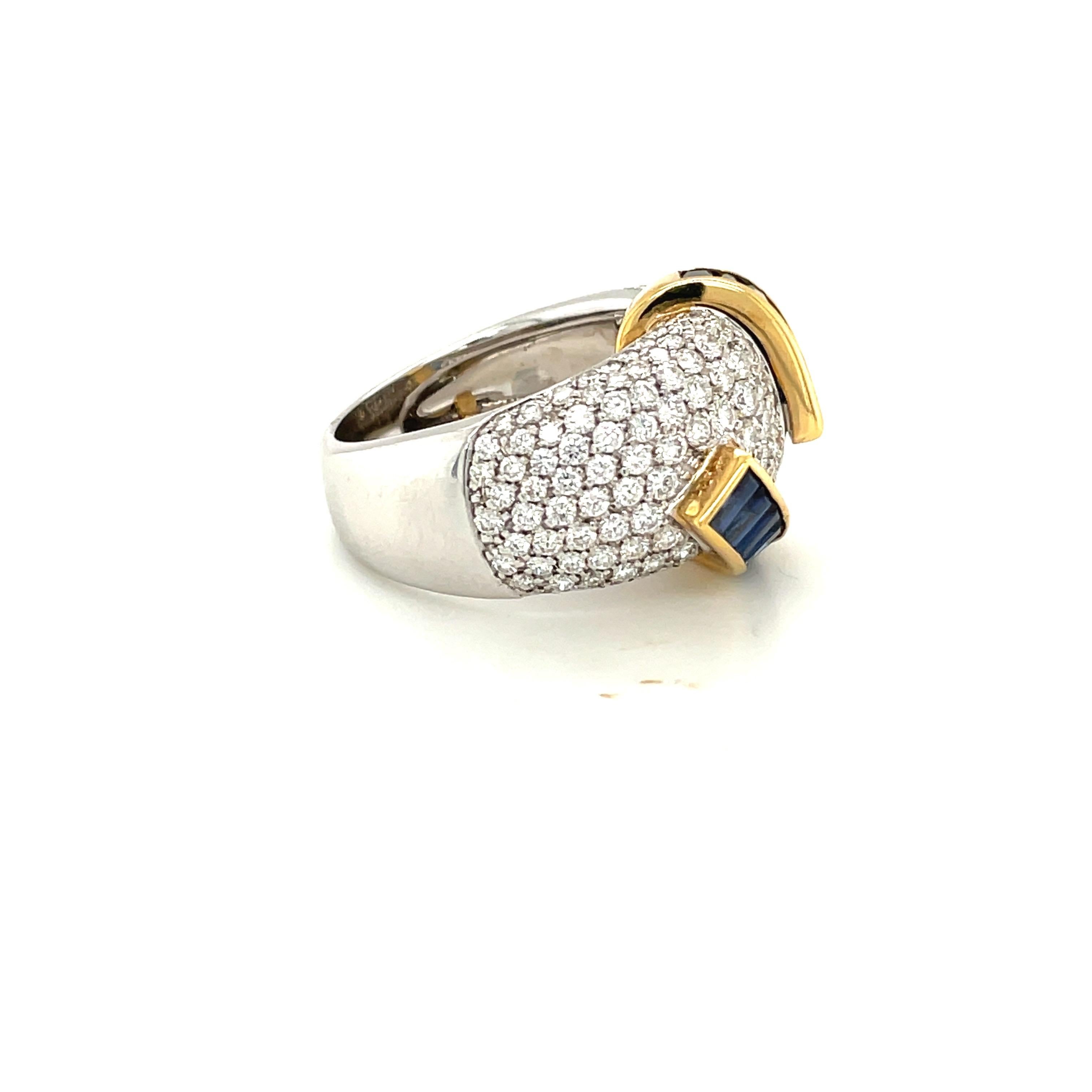 Women's or Men's Alfiere & St. John 18KT Gold, Diamond 1.99 Carat and Blue Sapphire 2.15Ct. Ring For Sale