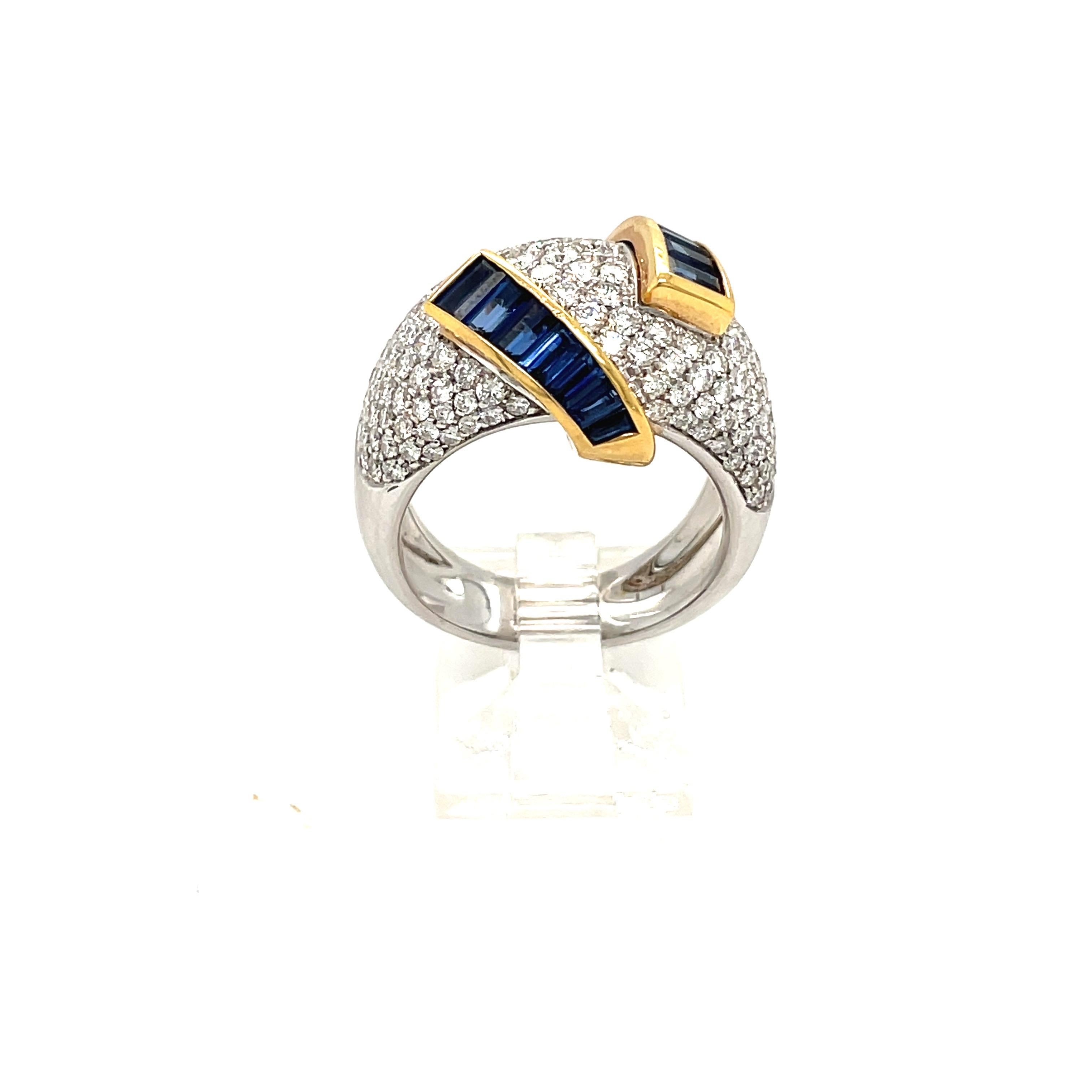 Alfiere & St. John 18KT Gold, Diamond 1.99 Carat and Blue Sapphire 2.15Ct. Ring For Sale 2