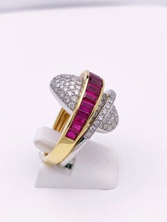 Alfieri & St. John 18KT. Yellow & White Gold Ring with 3.95Ct. Rubies & Diamonds