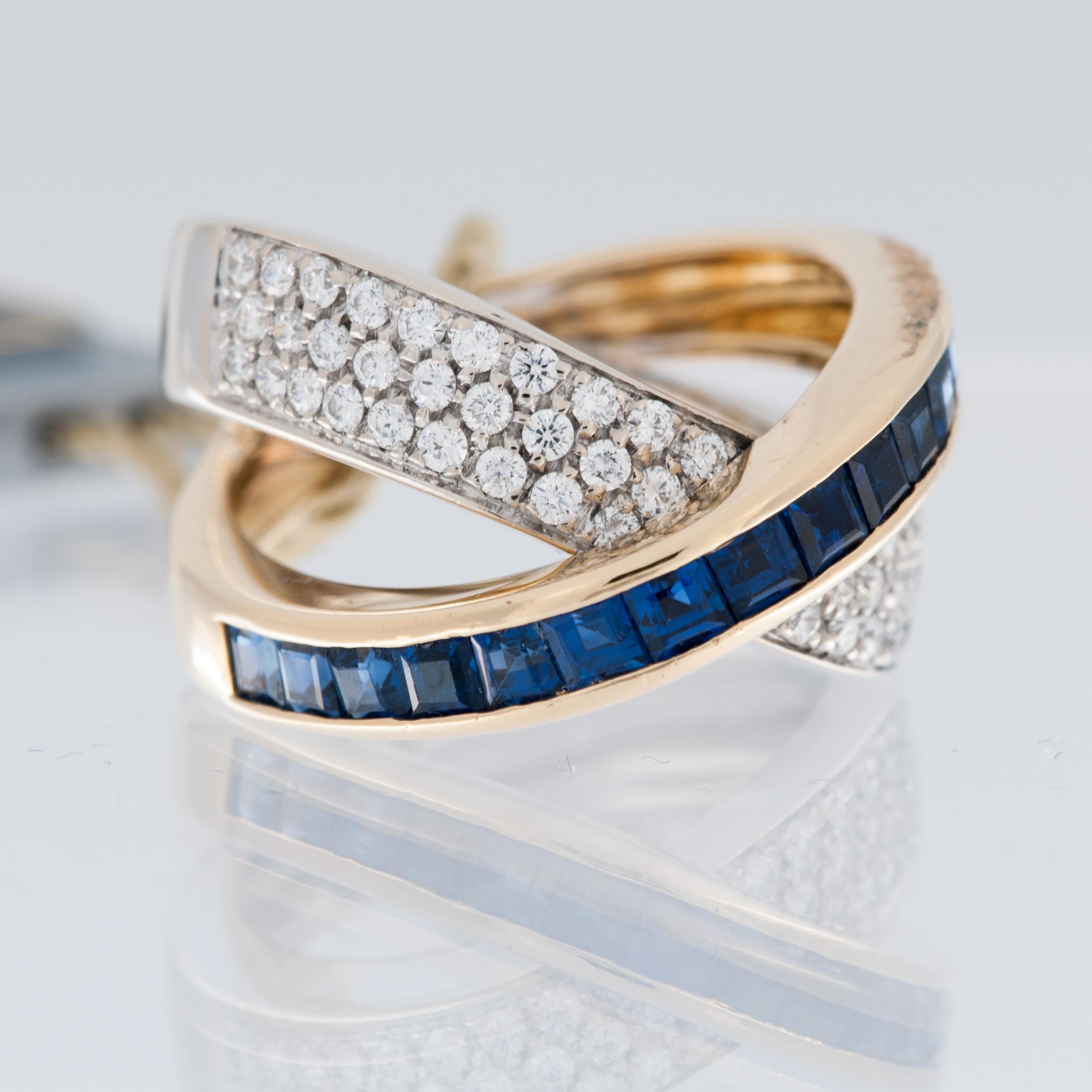 Modern Alfieri & St. John Diamonds and Blue Sapphires Gold Ring For Sale