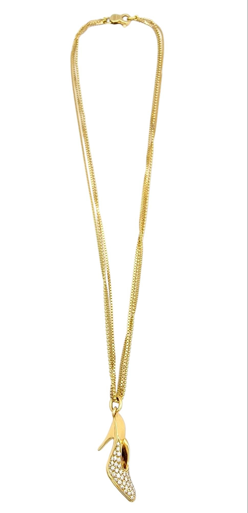 Contemporary Alfieri & St. John Diamond High Heel Pendant Necklace, Triple Strand 18K Chain
