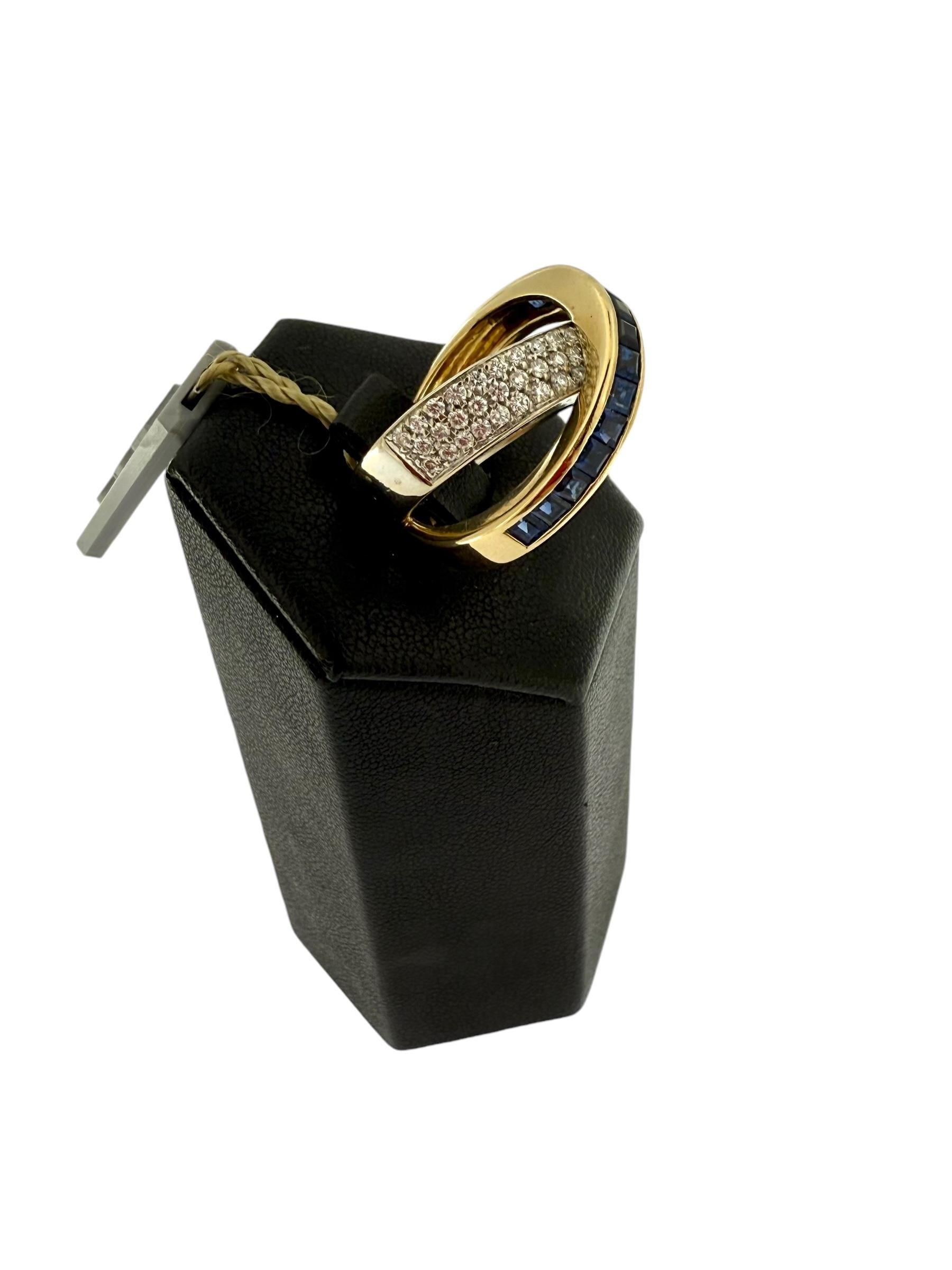 Alfieri & St. John Diamonds and Blue Sapphires Gold Ring For Sale 1