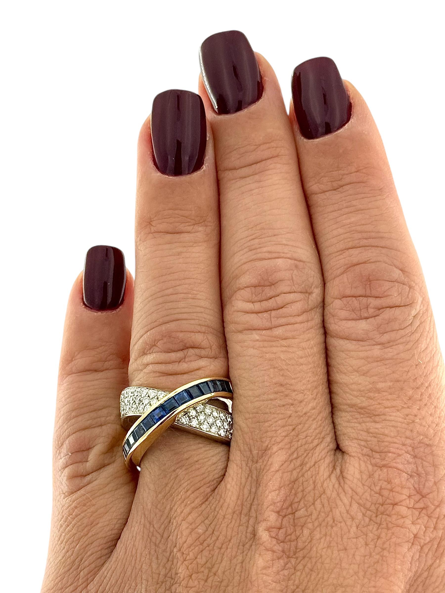 Alfieri & St. John Diamonds and Blue Sapphires Gold Ring For Sale 4