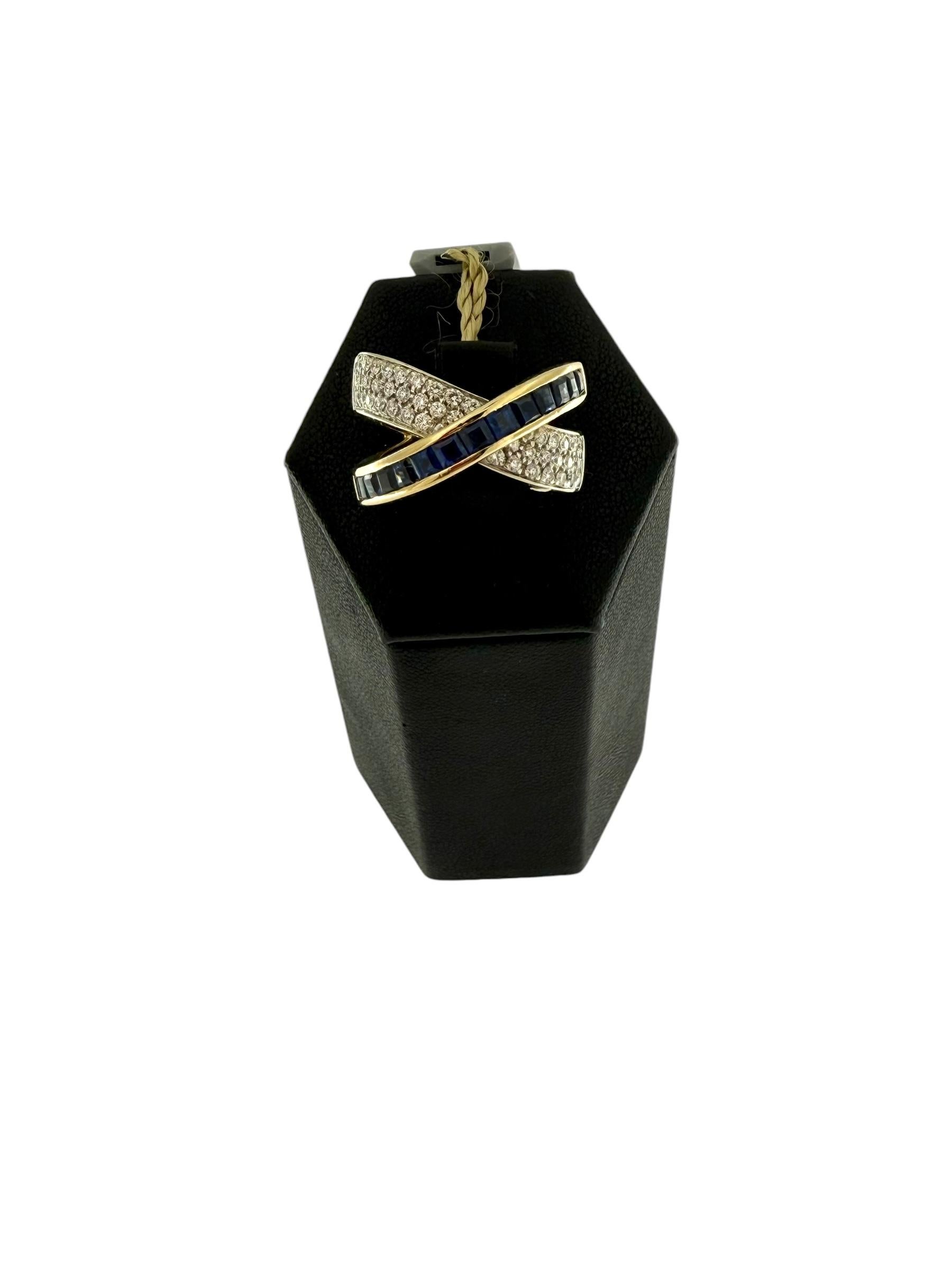 Alfieri & St. John Diamonds and Blue Sapphires Gold Ring In Excellent Condition For Sale In Esch sur Alzette, Esch-sur-Alzette