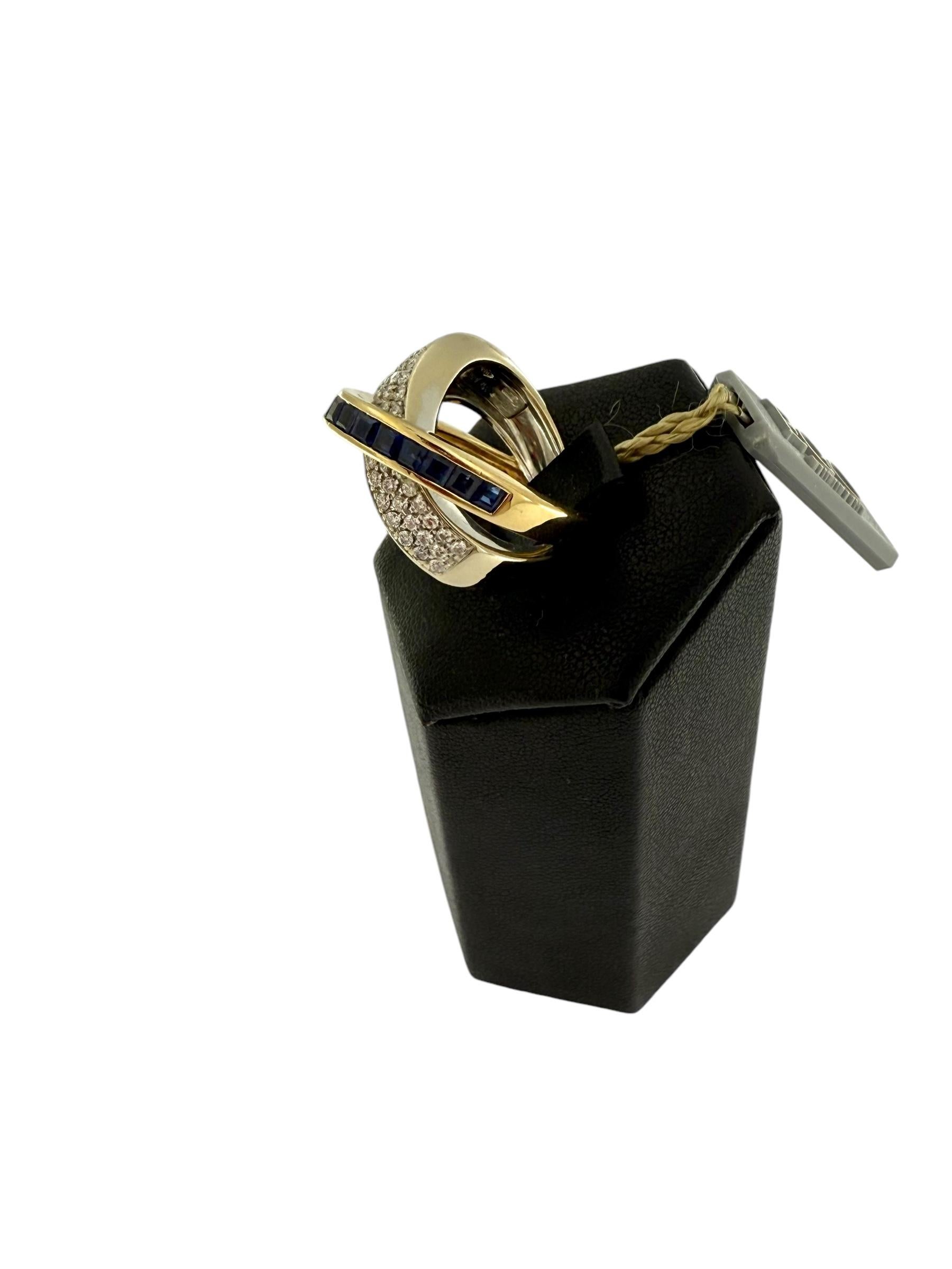 Women's or Men's Alfieri & St. John Diamonds and Blue Sapphires Gold Ring For Sale