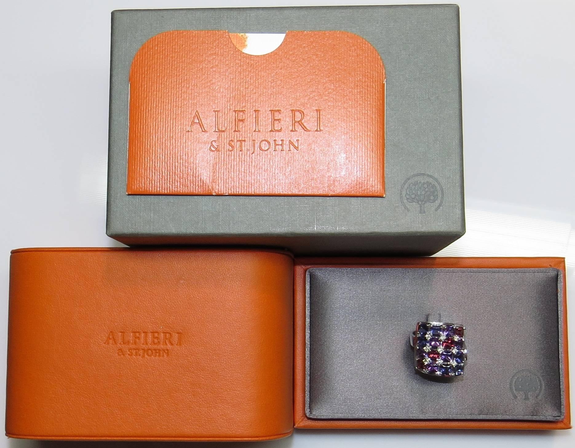 Alfieri & St. John Multi Gem Diamond Gold Earring Ring Set For Sale 2