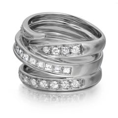 Alfieri St. John Princess And Round Cut Diamond Band Ring 18K White Gold 1.25Ctw