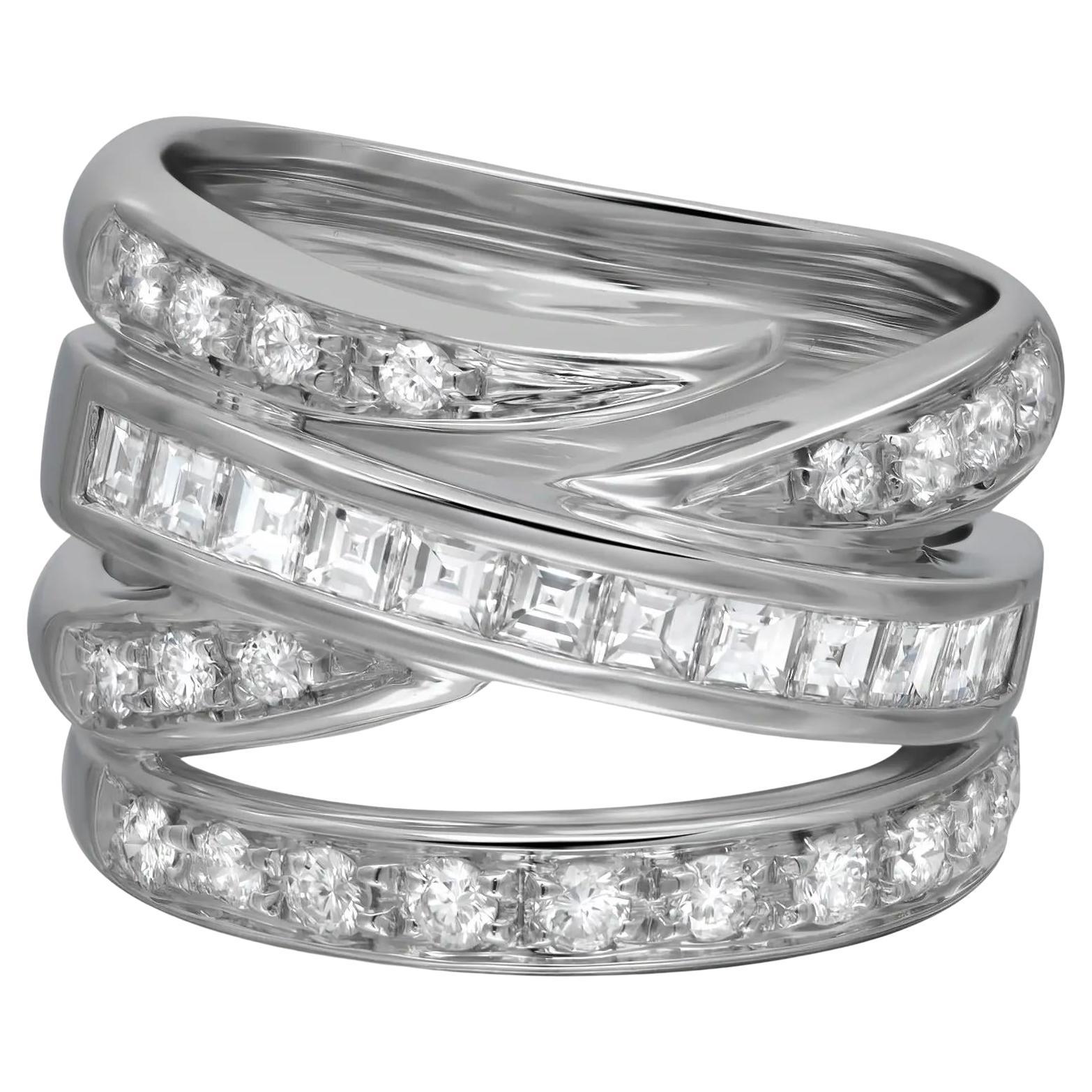 Alfieri St. John Princess And Round Cut Diamond Band Ring 18K White Gold 1.25Ctw
