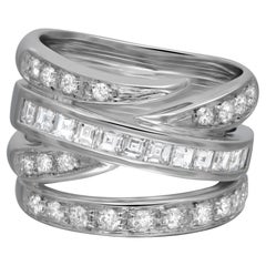 Alfieri St. John Princess And Round Cut Diamond Band Ring 18K White Gold 1.25Ctw