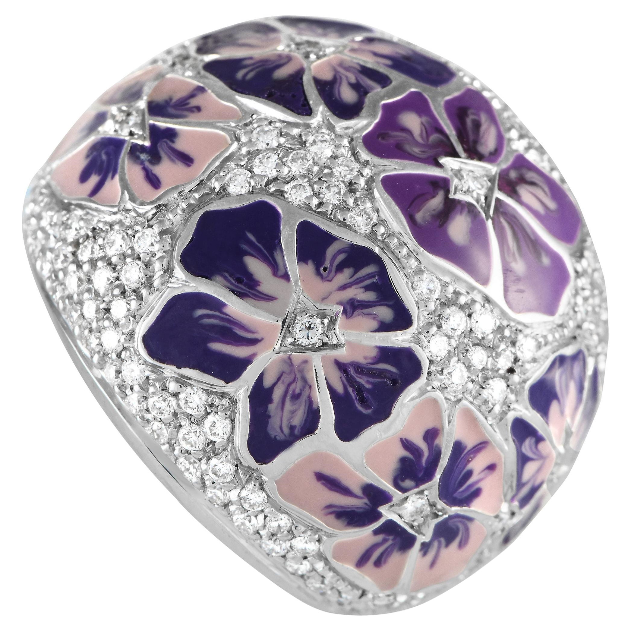 ALFIERI 
ST.JOHN 18K White Gold 1.45ct Diamond 
Enamel Flower Ring AJ20-111524
