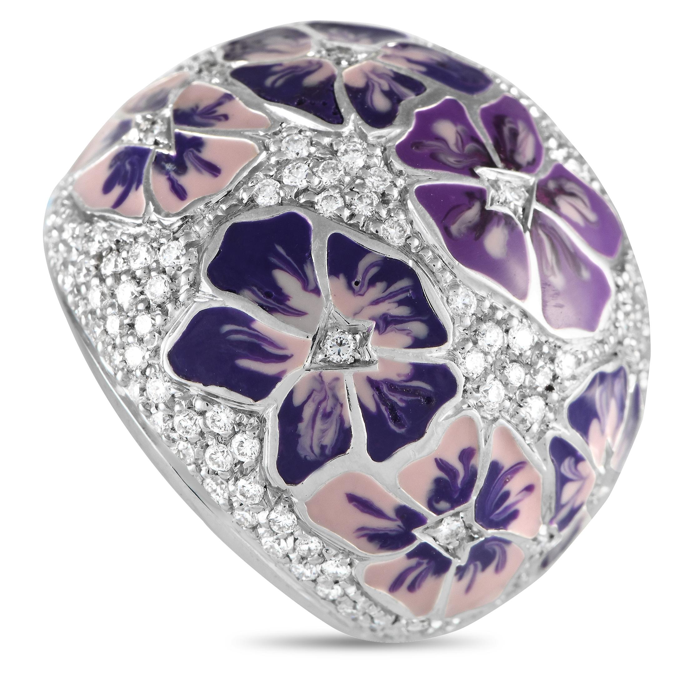 ALFIERI & ST.JOHN 18K Weißgold 1,45ct Diamant & Emaille Flower Ring im Zustand „Hervorragend“ im Angebot in Southampton, PA
