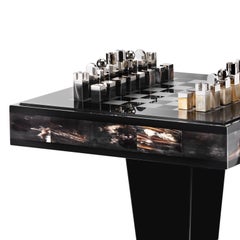Alfio Chess Table in Corno Italiano and Glossy Black Lacquered Wood, Mod. 3244