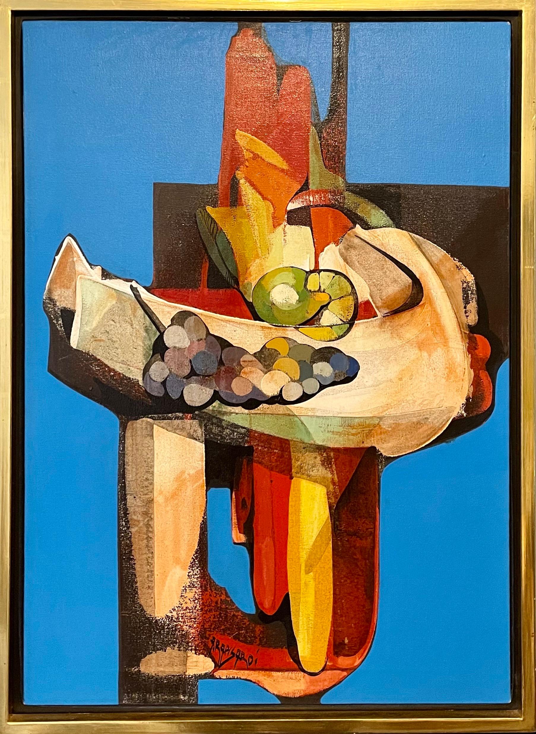 Modernist Italian Oil Painting Abstract Still LIfe Fruit Grapes, Alfio Rapisardi 1