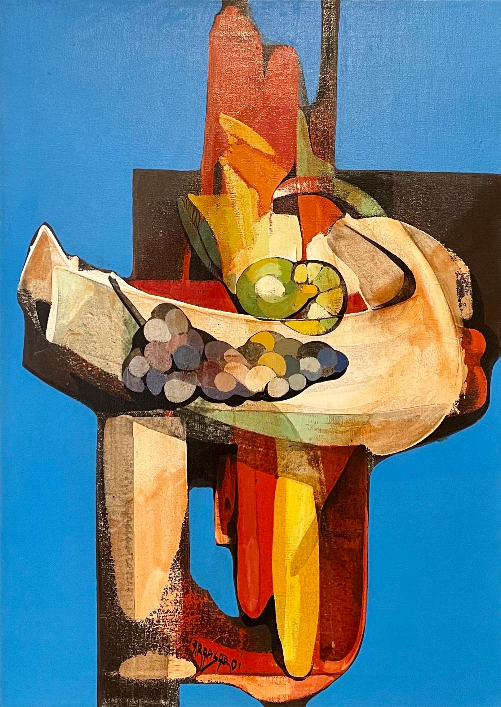 Modernist Italian Oil Painting Abstract Still LIfe Fruit Grapes, Alfio Rapisardi 2