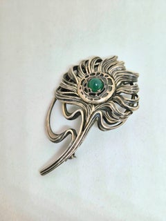Alfons /Alphonse Mucha brooch "Peacock's feather" No 16/1000 silver, chrysoprase