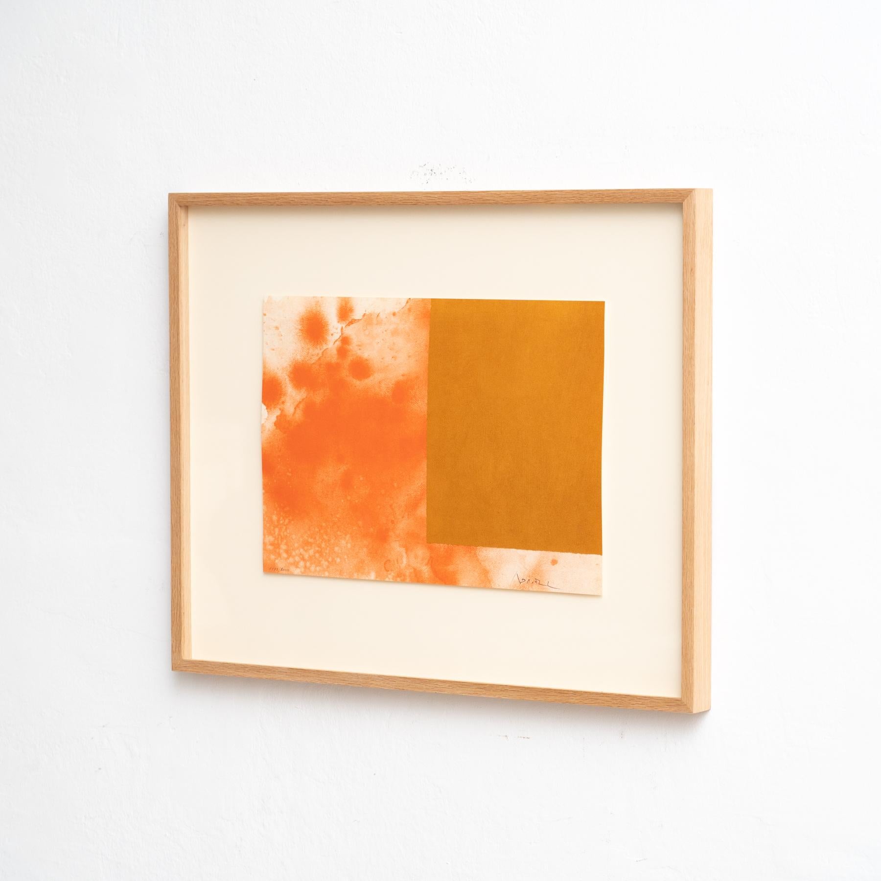 Alfons Borrell Gerahmte abstrakte Lithographie in Orange, um 1990 (Moderne der Mitte des Jahrhunderts) im Angebot