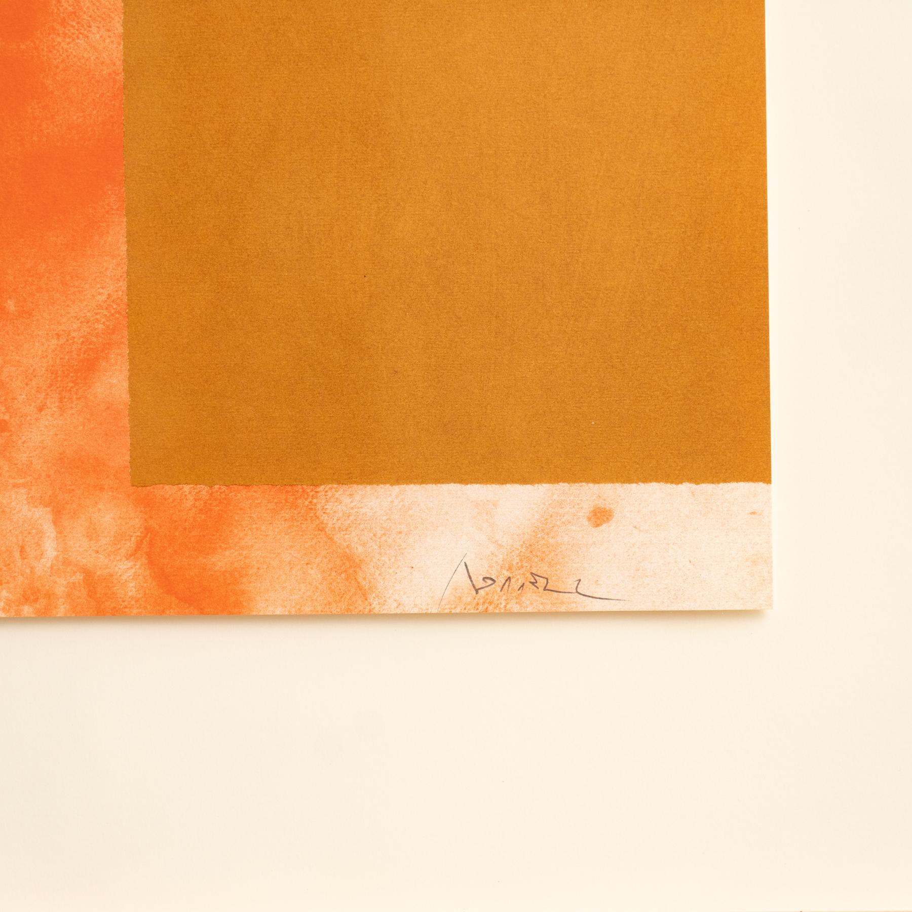 Alfons Borrell Gerahmte abstrakte Lithographie in Orange, um 1990 (Ende des 20. Jahrhunderts) im Angebot