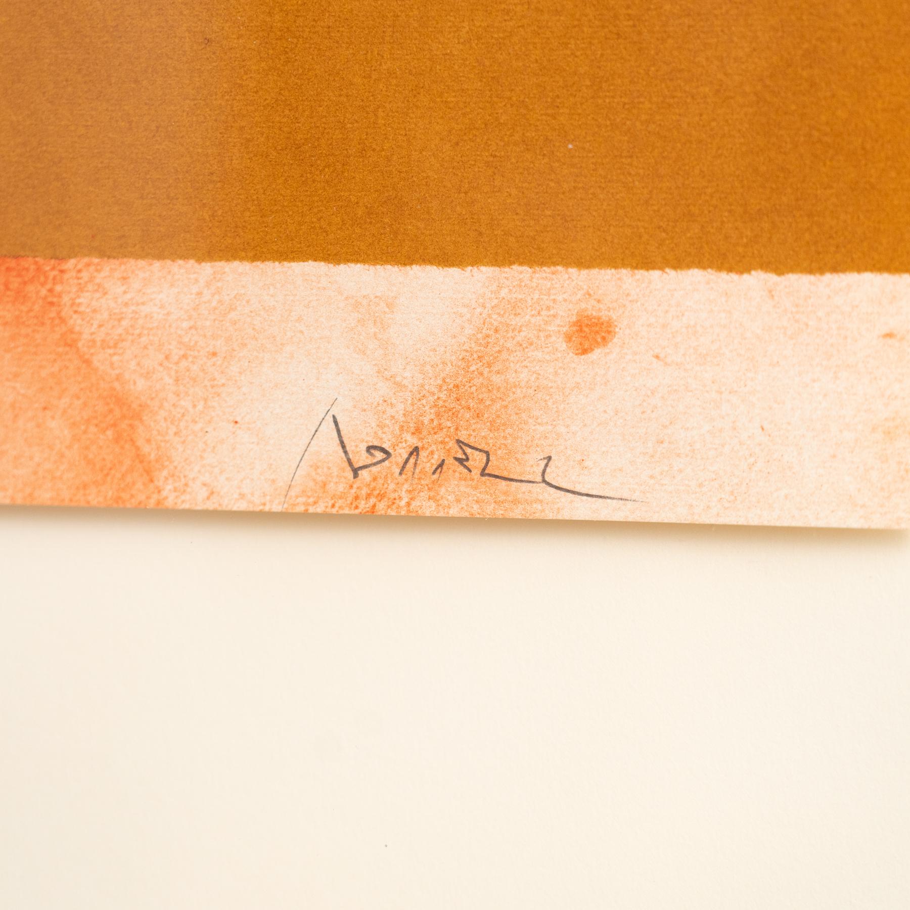 Alfons Borrell Gerahmte abstrakte Lithographie in Orange, um 1990 (Papier) im Angebot