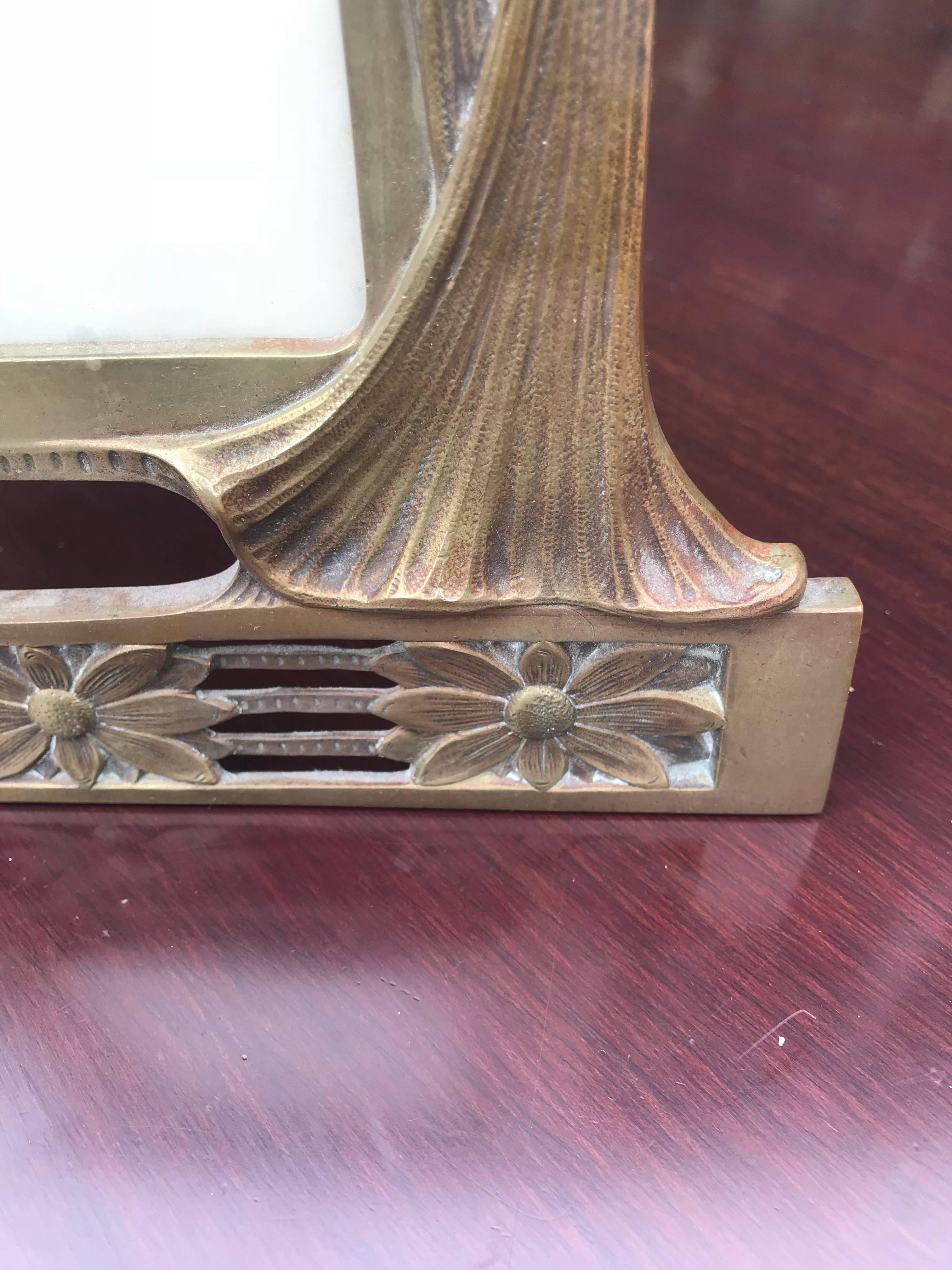 20th Century Rare Alfons Mucha Style Art Nouveau Bronze Table Picture Frame with Laurel Theme