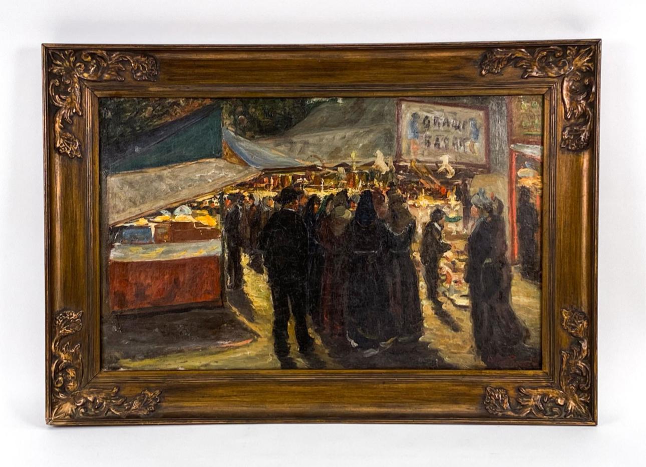 1906 Antique FRENCH Carnival Festival Nightime Circus Pintura impresionista en venta 7