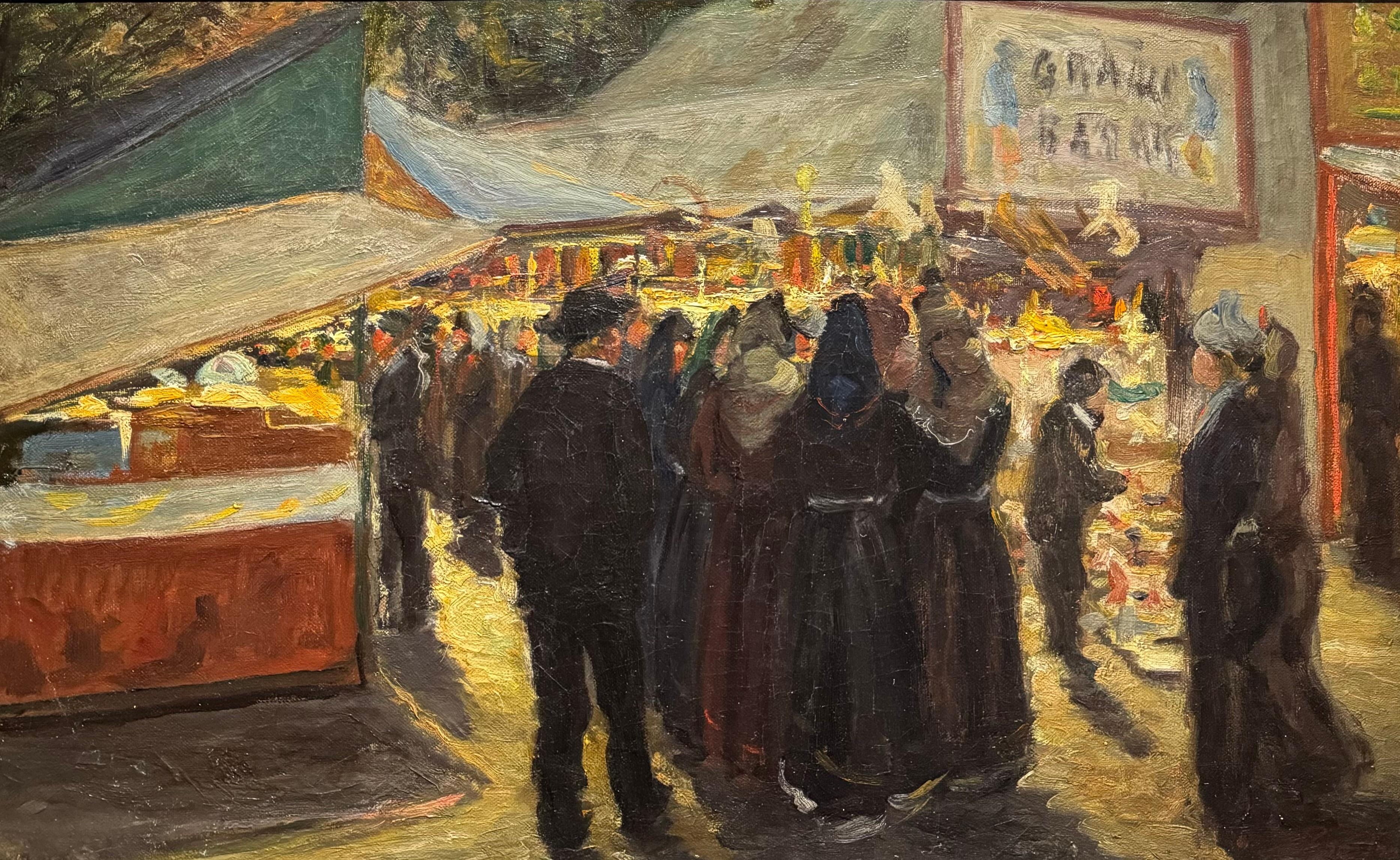 1906 Antique FRENCH Carnival Festival Nightime Circus Pintura impresionista - Painting Impresionista de ALFONSE PROOST
