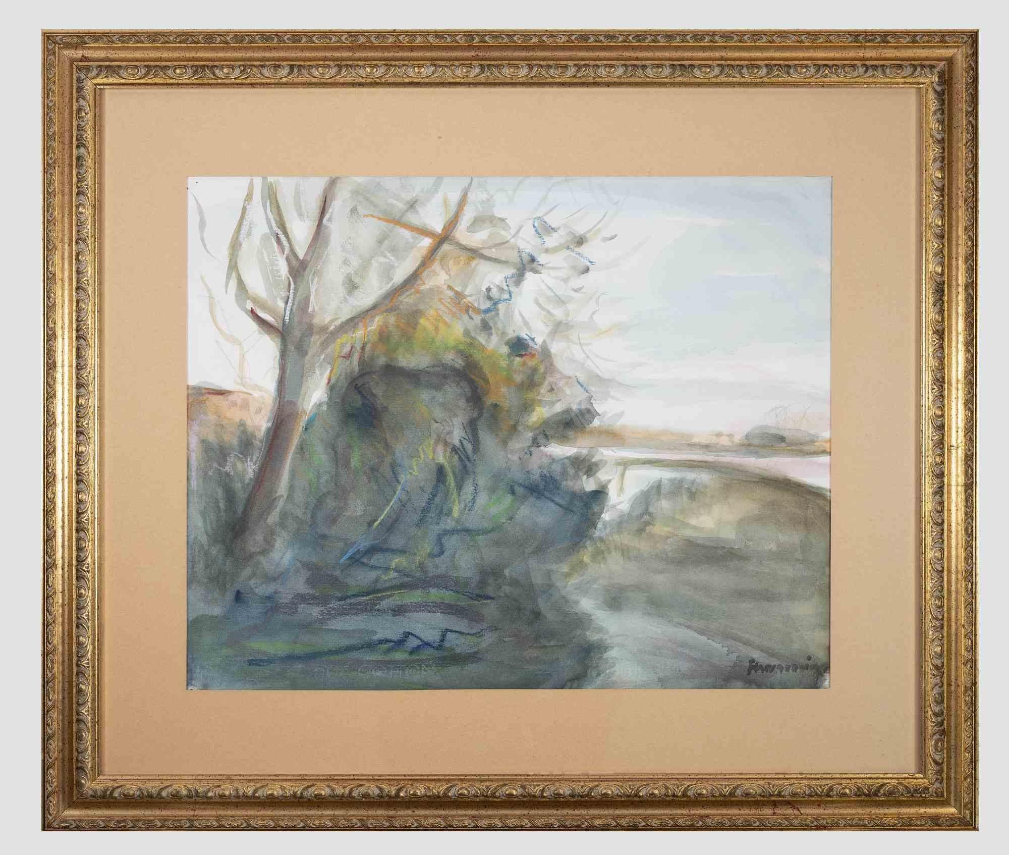 Landscape is an original watercolour on paper realized by Alfonso Avanessian in the 1990s.

The piece is hand signed lower right.

Good condition.

Frame included: 61x72 cm