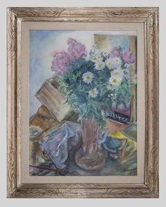 Still Life with Flowers and Objects - Oil on Canvas by Alfonso Avanessian - 1990