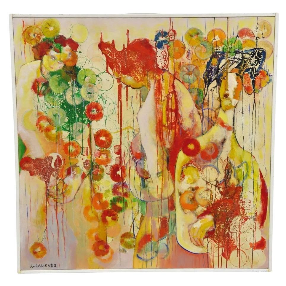 Alfonso Caliendo Abstract "3 Women" Large Oil on Canvas Mid Century Modern Art