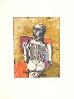 Spanish artist "Personaje I, 1987 original signed engraving art print