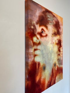 Abstract Figurative Red Pink Gestural Oil Portrait Modern Contemporary