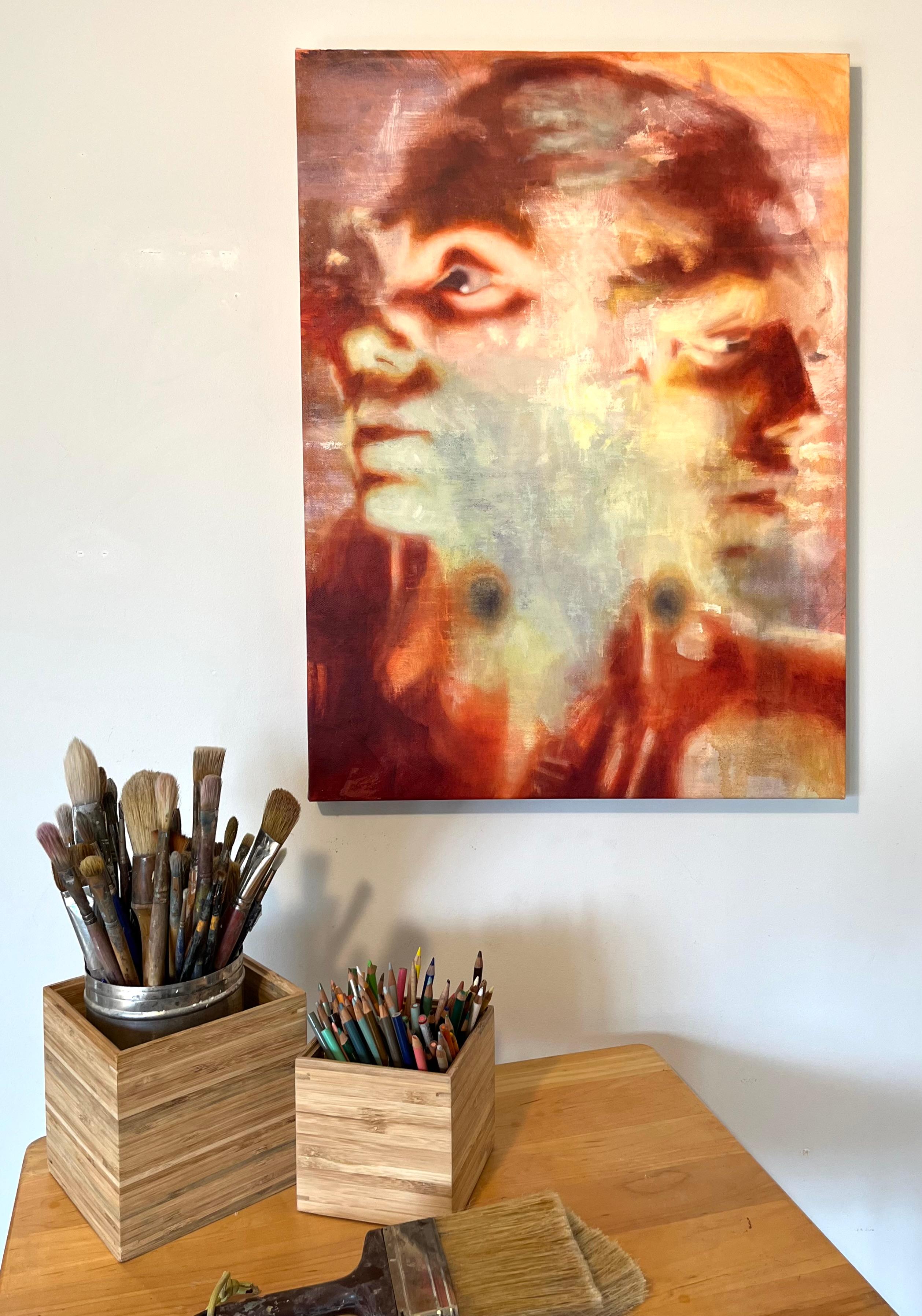 Astratto Figurativo Rosso Rosa Gestuale Olio Ritratto Moderno Contemporaneo in vendita 2