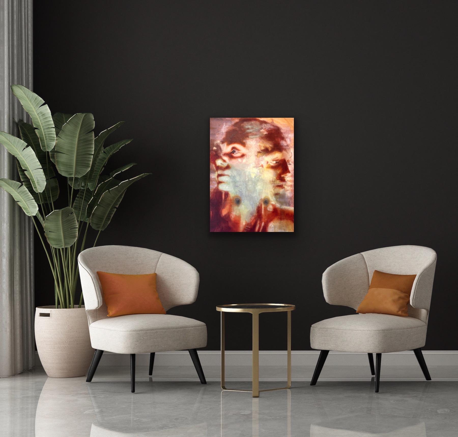 Astratto Figurativo Rosso Rosa Gestuale Olio Ritratto Moderno Contemporaneo in vendita 4