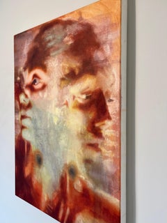 Portrait à l'huile figuratif abstrait et figuratif rouge, rose, moderne et contemporain 