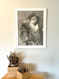 Abstract Modern Charcoal on Paper, Figurative Portrait Black & White