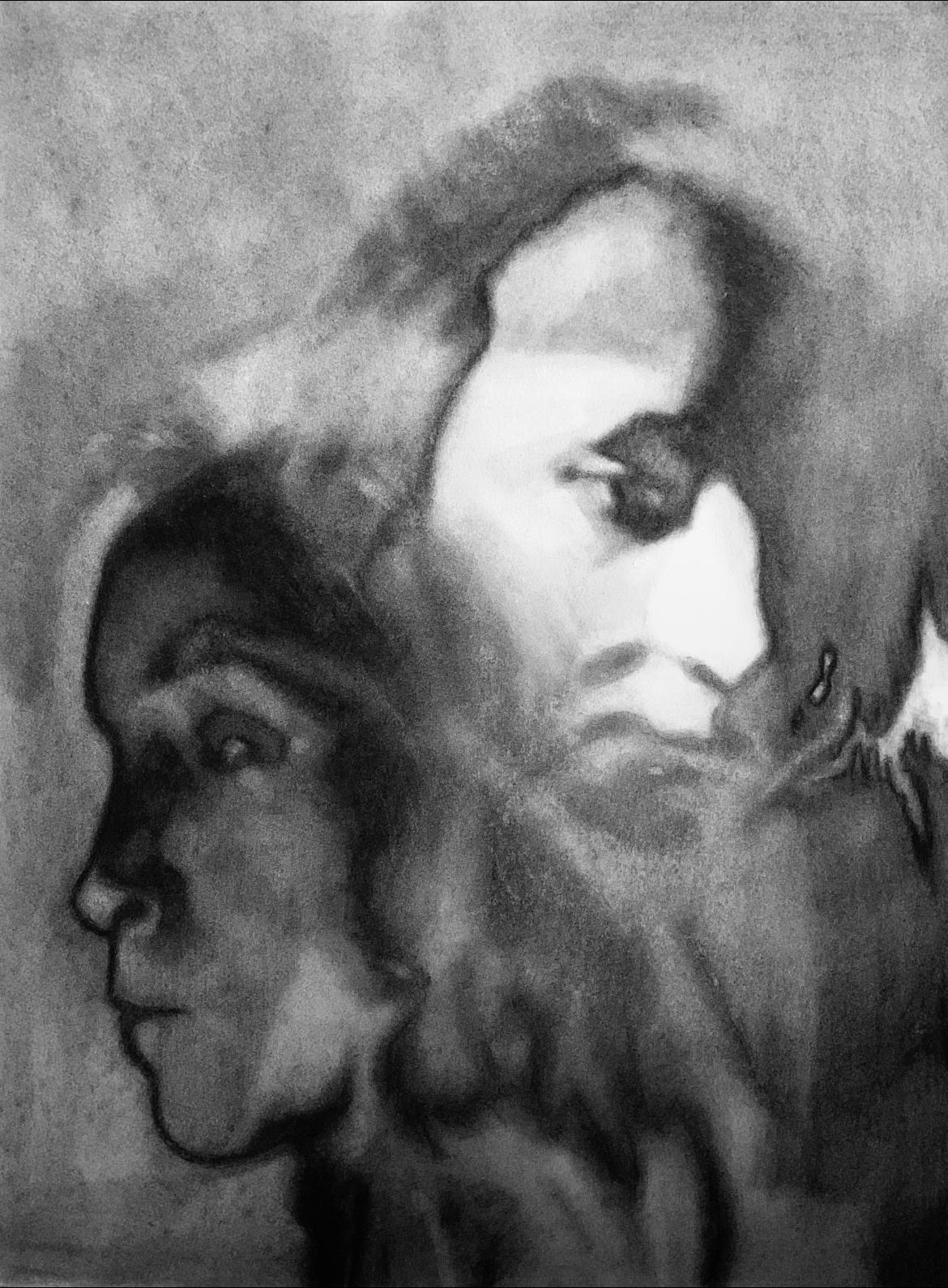 Alfonso Gosalbez Berenguer Abstract Painting - Abstract Modern Charcoal on Paper, Figurative Portrait Black & White 